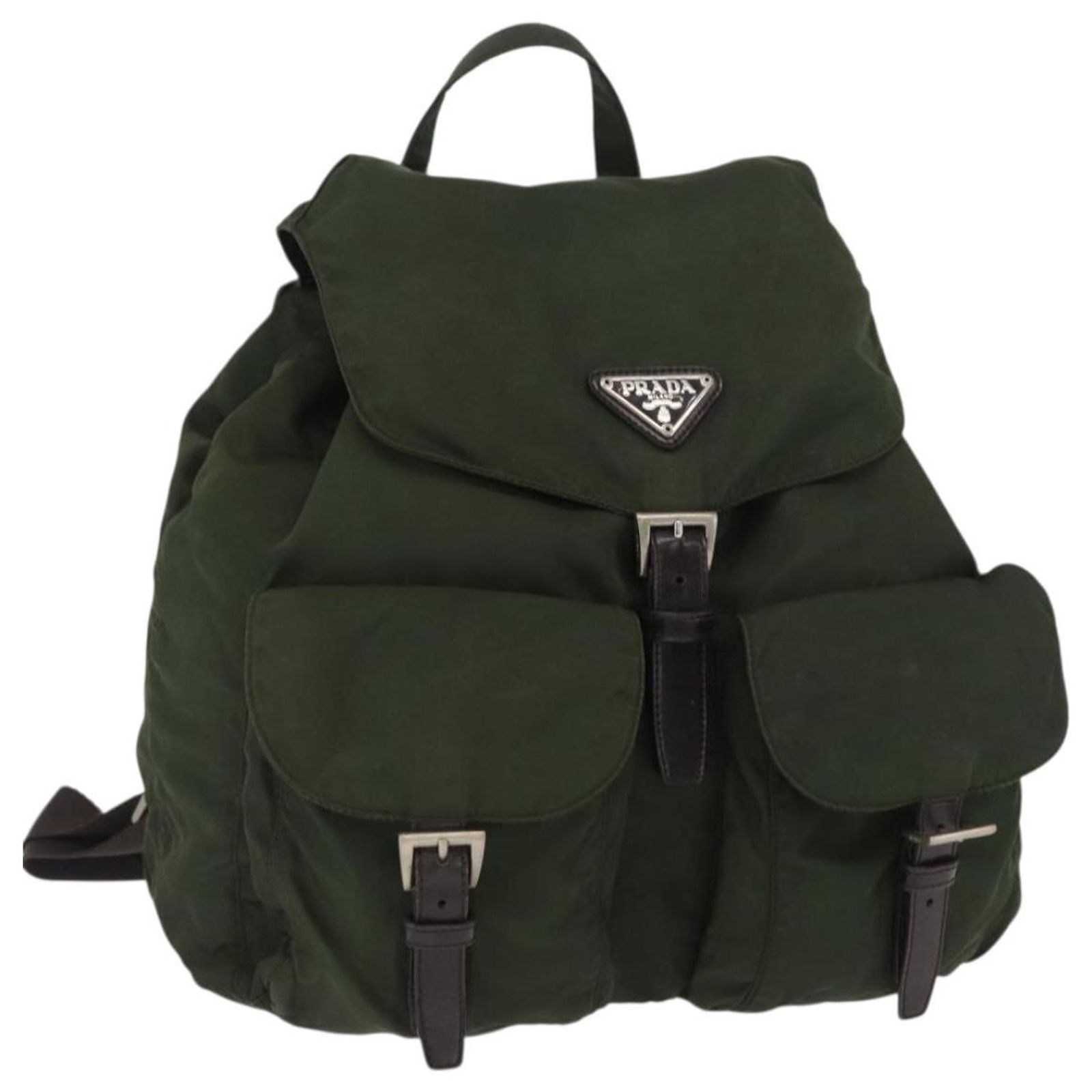 PRADA Backpack Nylon Green Silver Auth 168539 Silvery ref  display picture 3