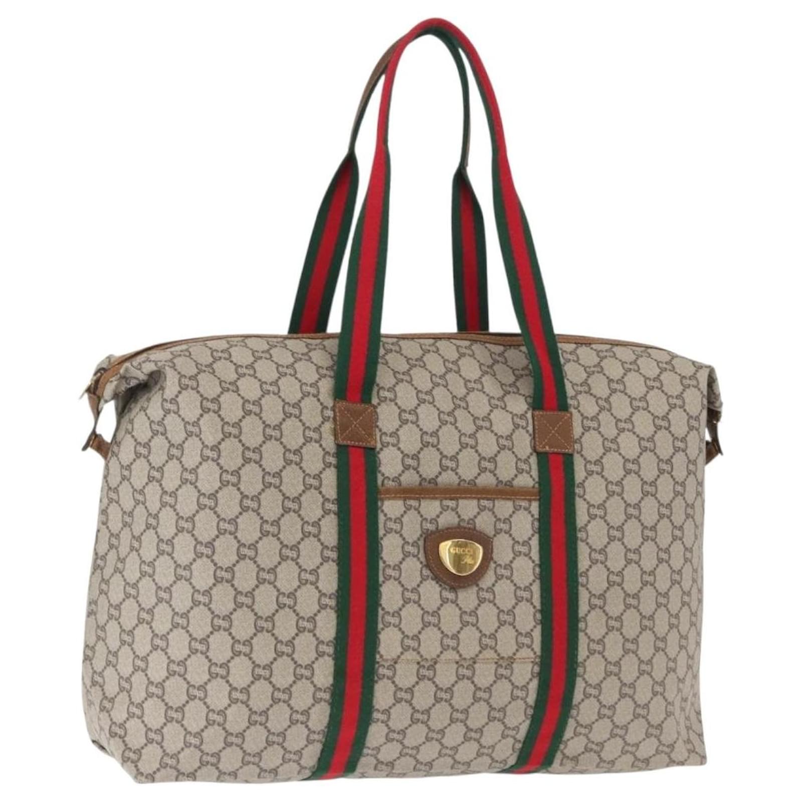 GUCCI GG Plus Supreme Web Sherry Line Boston Bag PVC Beige Red