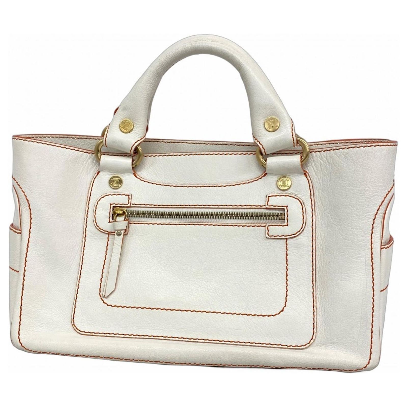 Sac à Main Céline Boogie En Cuir Grainé Blanc - Modèle Soirée, Occasion Très Bon état, Made In Italy