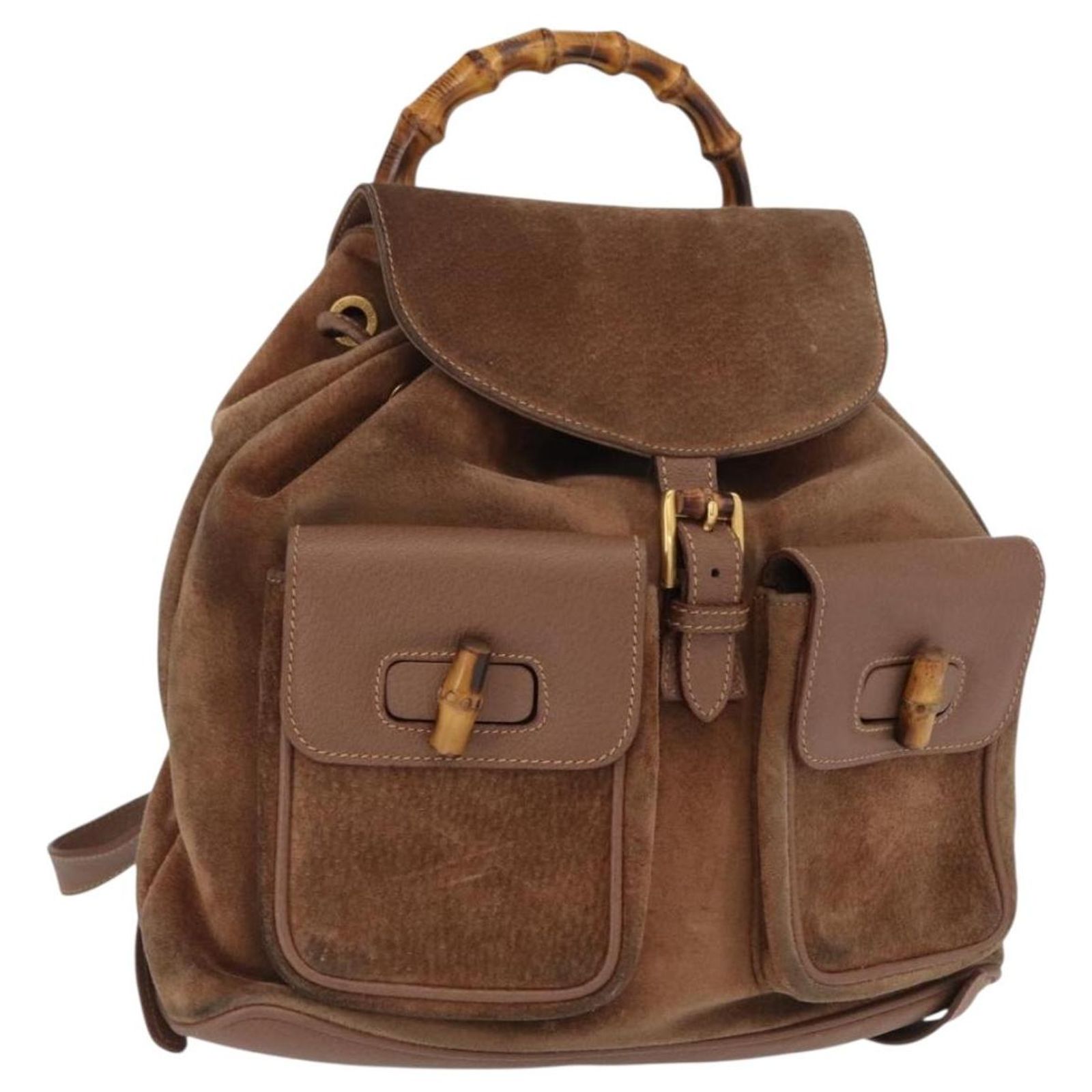 GUCCI Bamboo Backpack Suede Brown Gold 003 2058 0016 Auth 