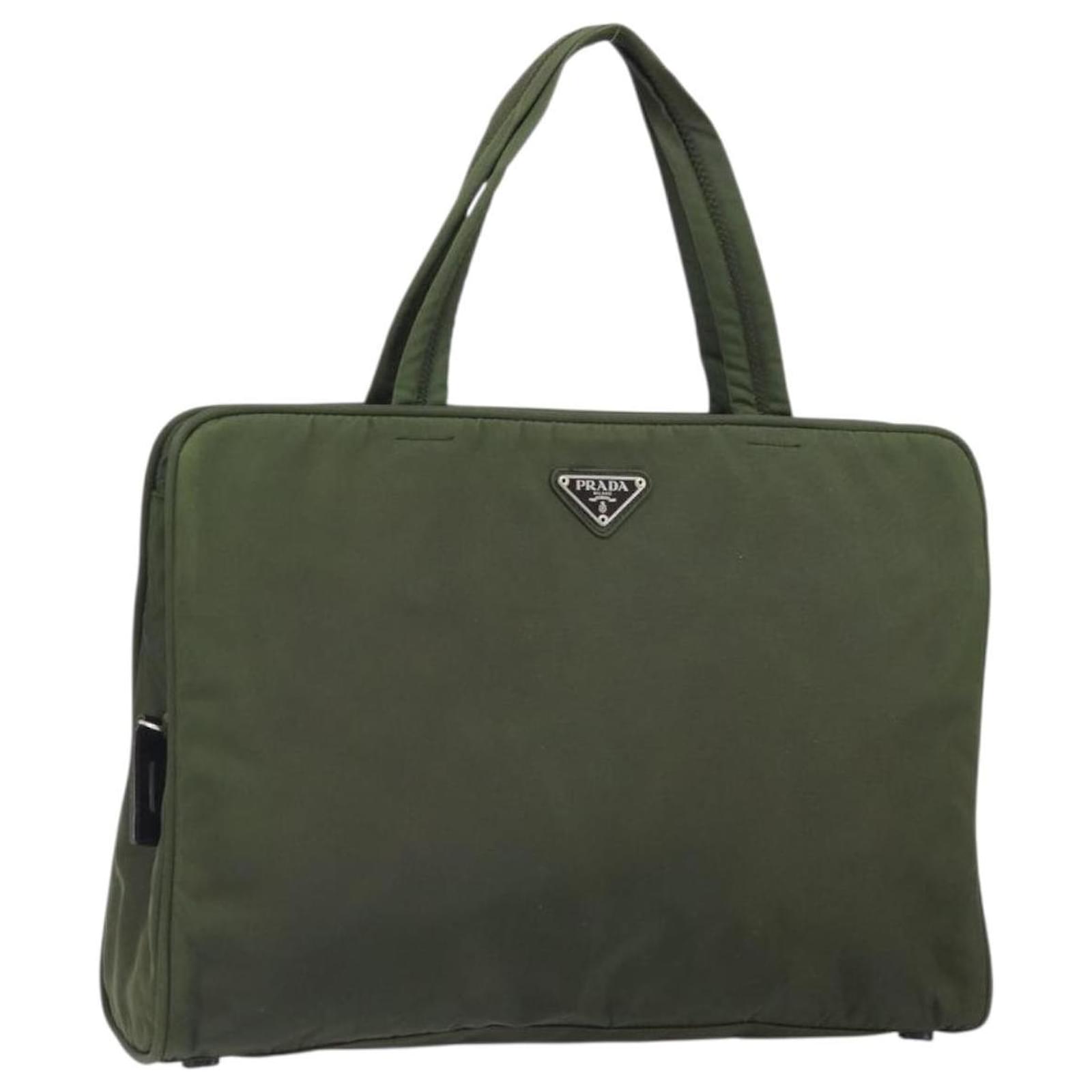 PRADA Hand Bag Nylon Green Silver Auth 170503 Silvery ref.2880621