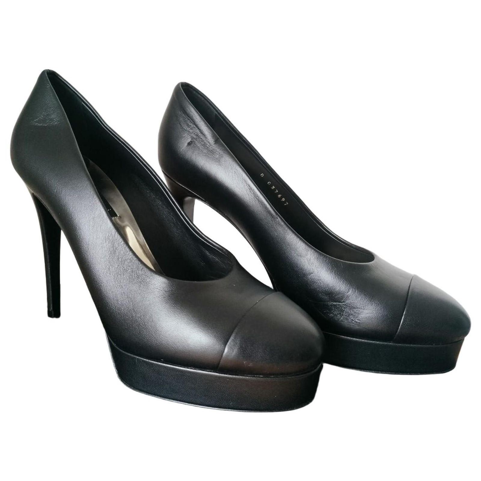 Escarpins Talons Femme En Cuir Noir - Marque Ludo Taille 39 - Occasion Bon État