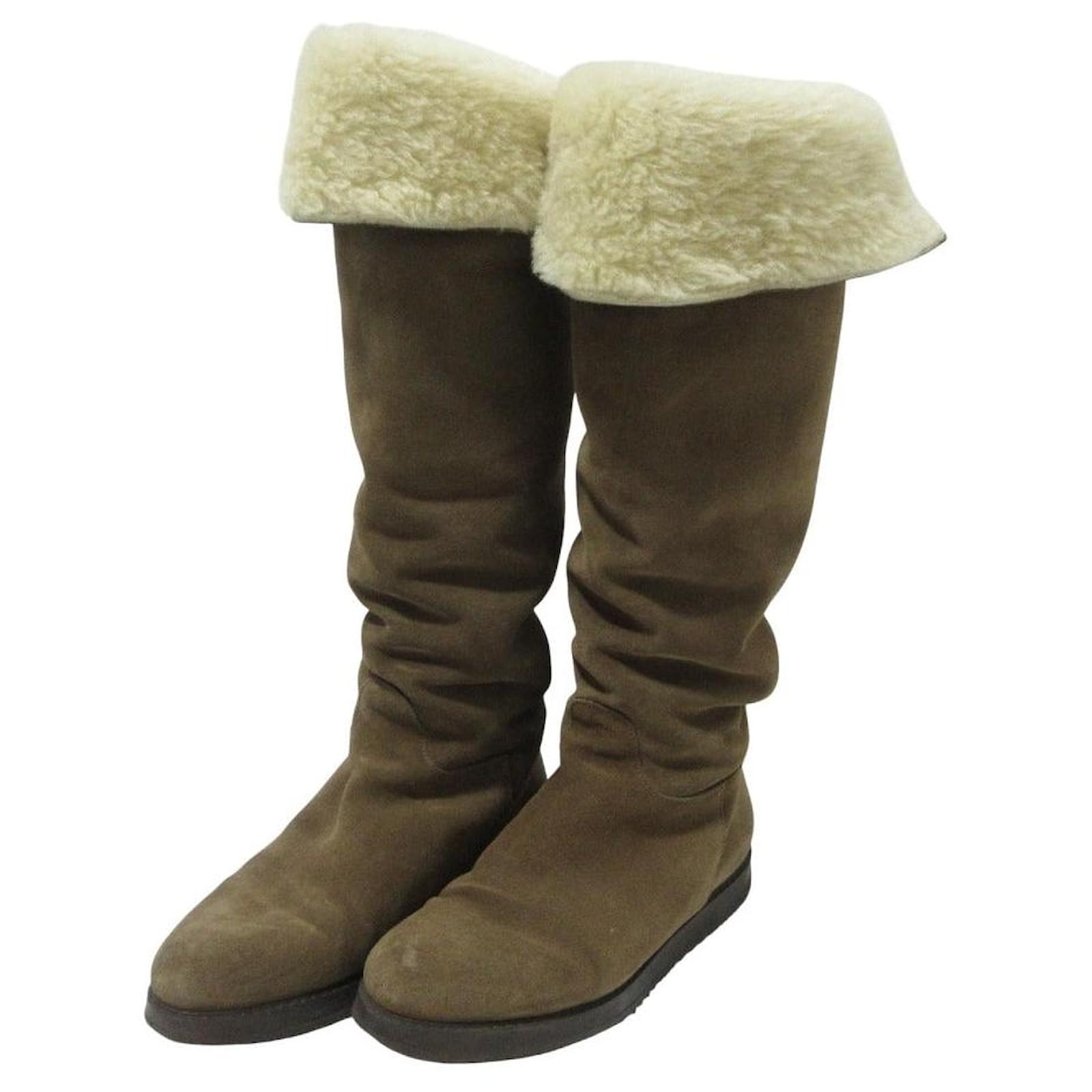 Salvatore Ferragamo Shearling Long Boots Brown Fur ref.2932351
