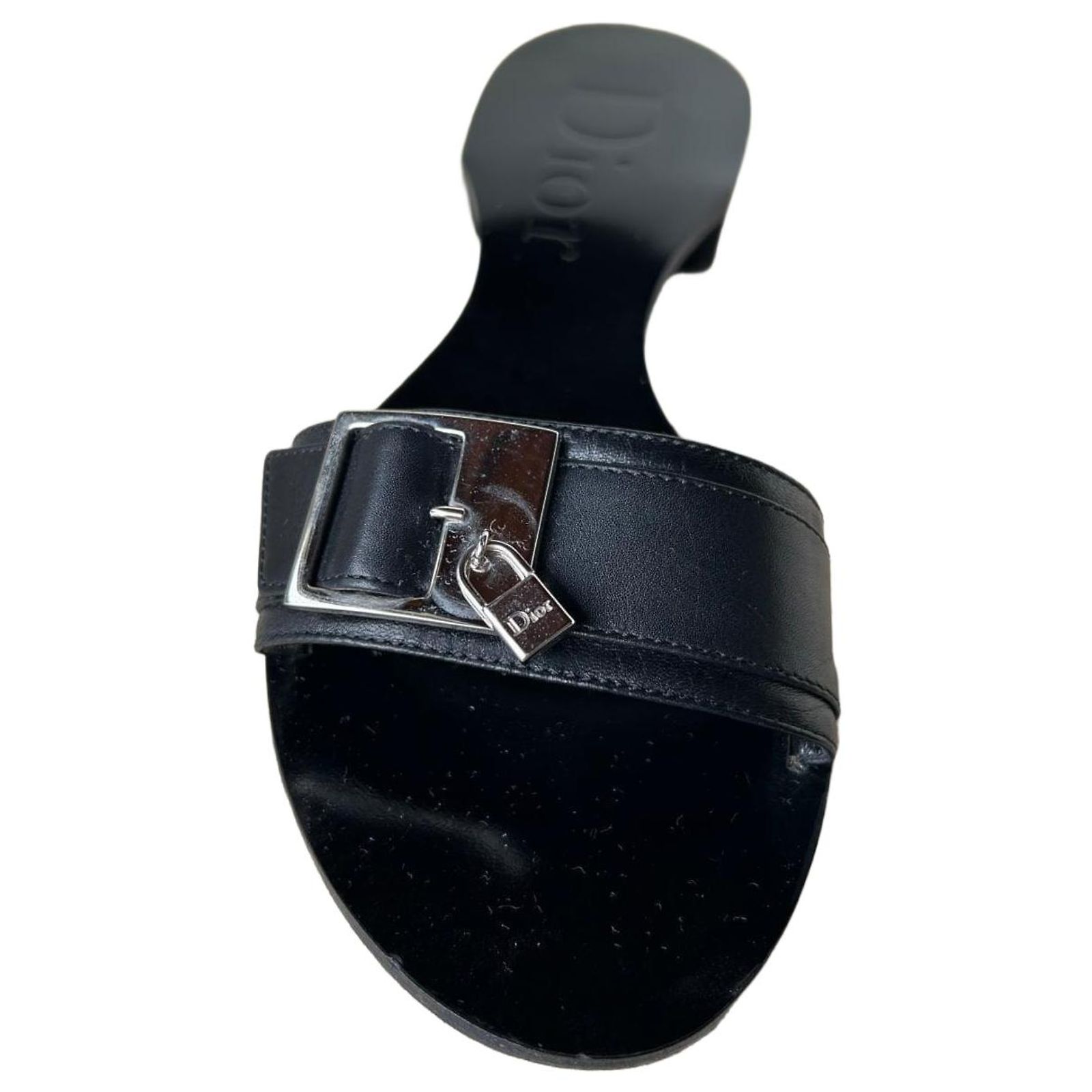Christian Dior Buckle and Padlock Mules Black Leather ref.2947642