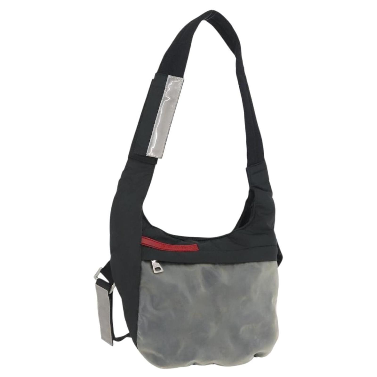 PRADA Sports Shoulder Bag Nylon Black Silver Auth 173922 Silvery