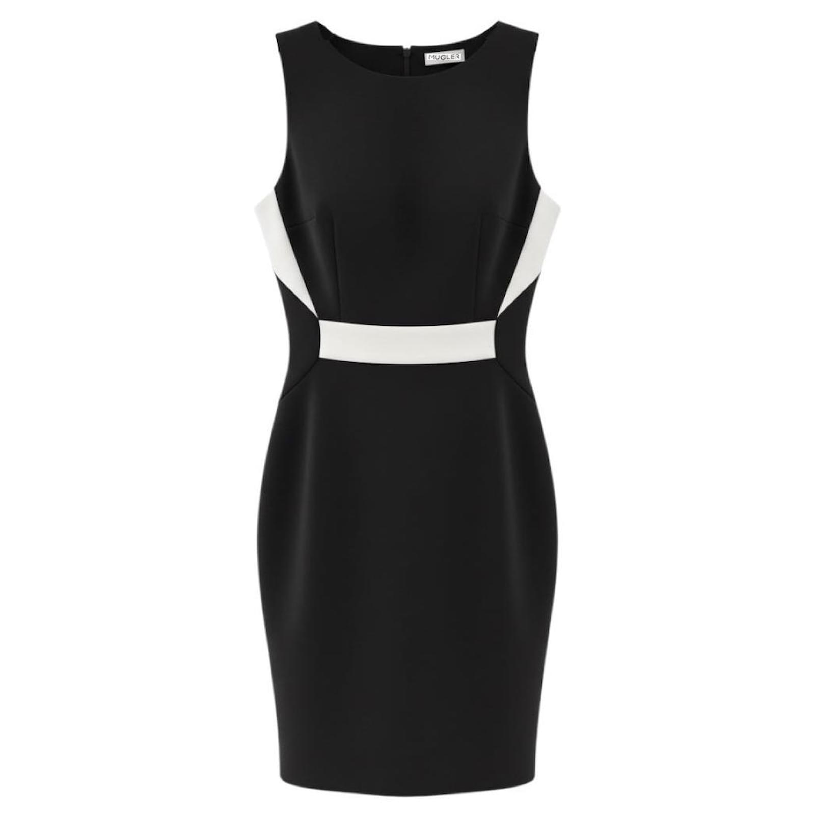 Thierry Mugler Mugler Black / White Fitted Sleeveless Stretch Knit Midi Cocktail Dress Viscose ref.2991747 - Joli Closet Thierry Mugler Mugler Black / White Fitted Sleeveless Stretch Knit Midi Cocktail Dress Viscose ref.2991747 - Joli Closet
