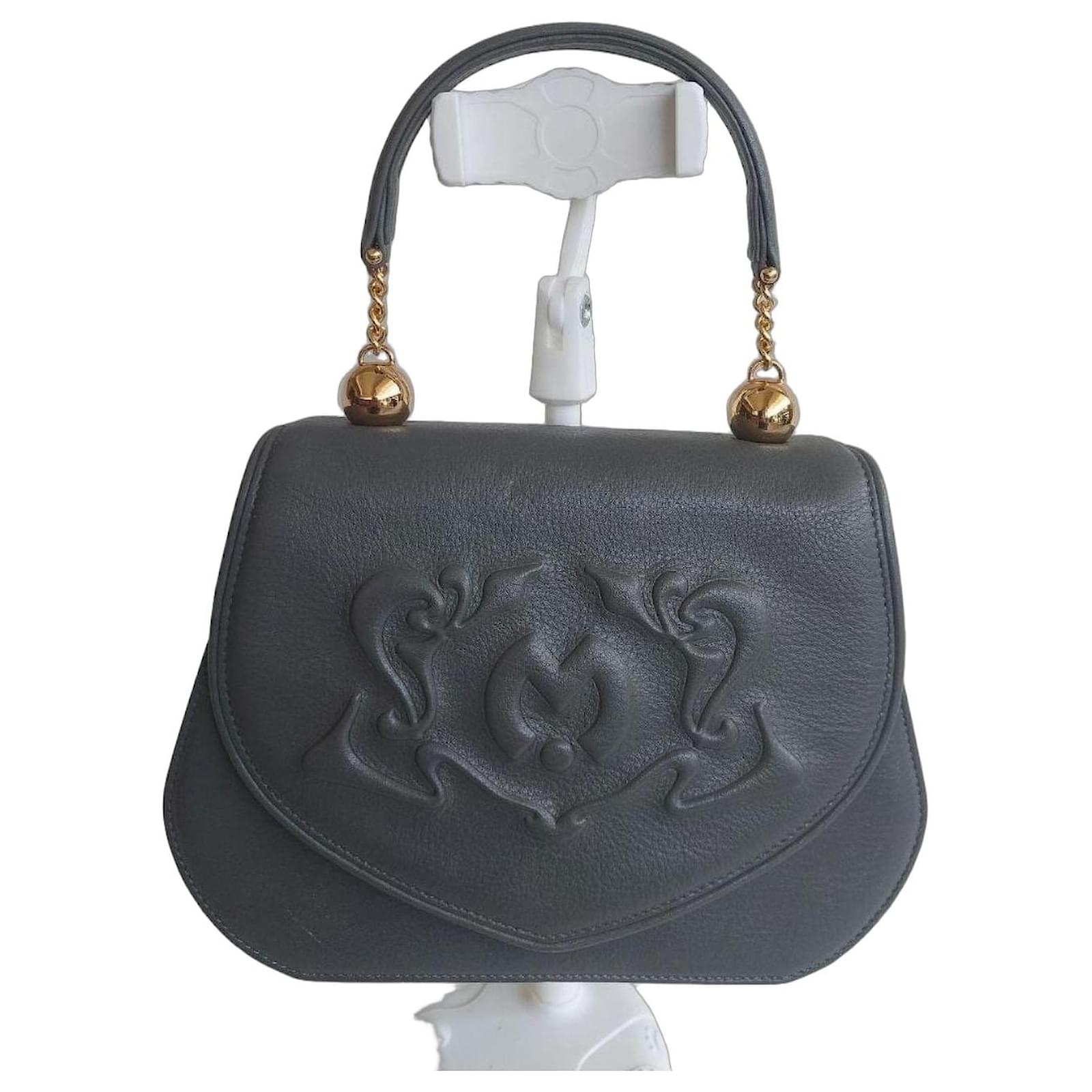 Mila Shön Vintage Mila Schön Grey Embossed Leather Top Handle Bag