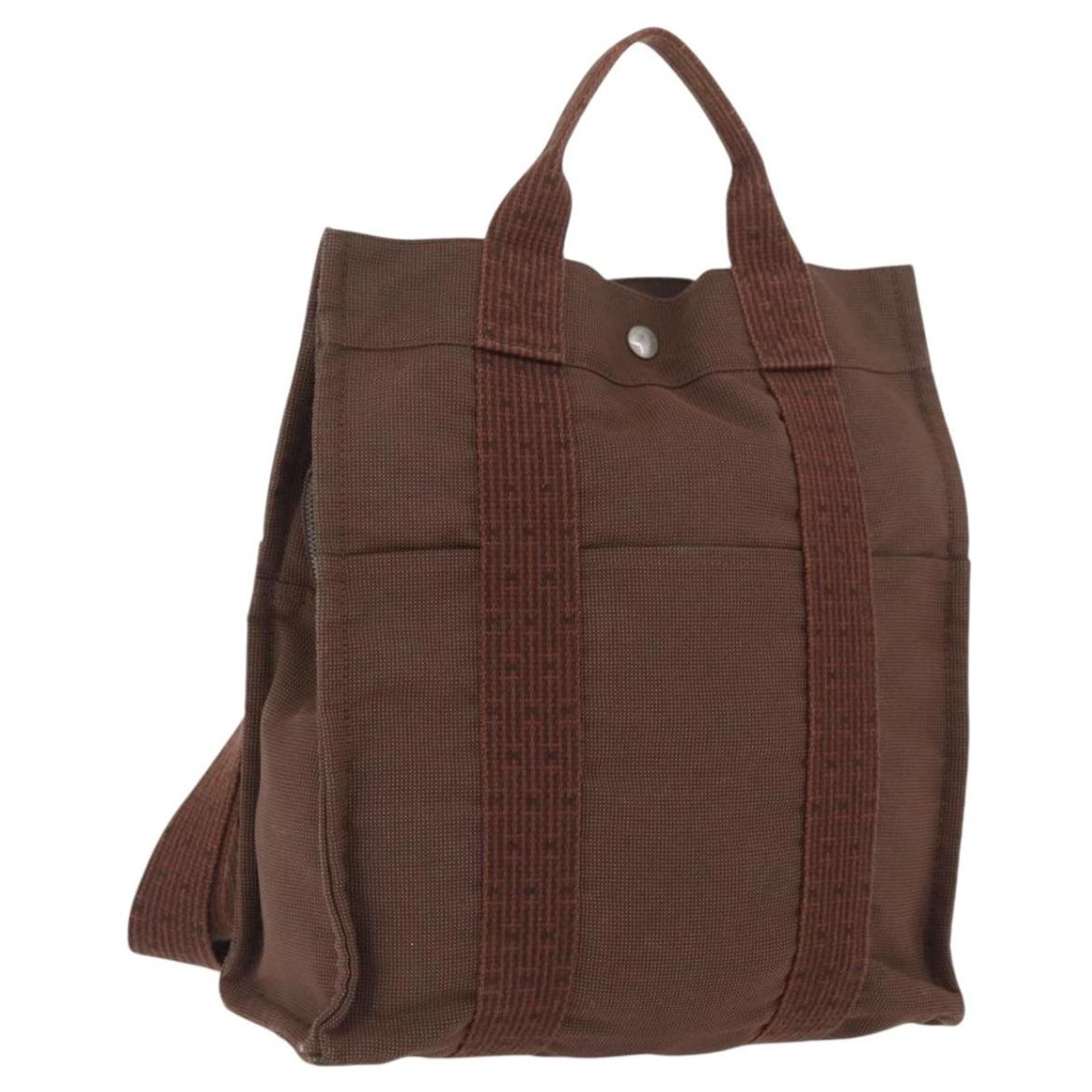 Hermes Herline Ad PM Canvas Nylon Backpack Brown display picture 3