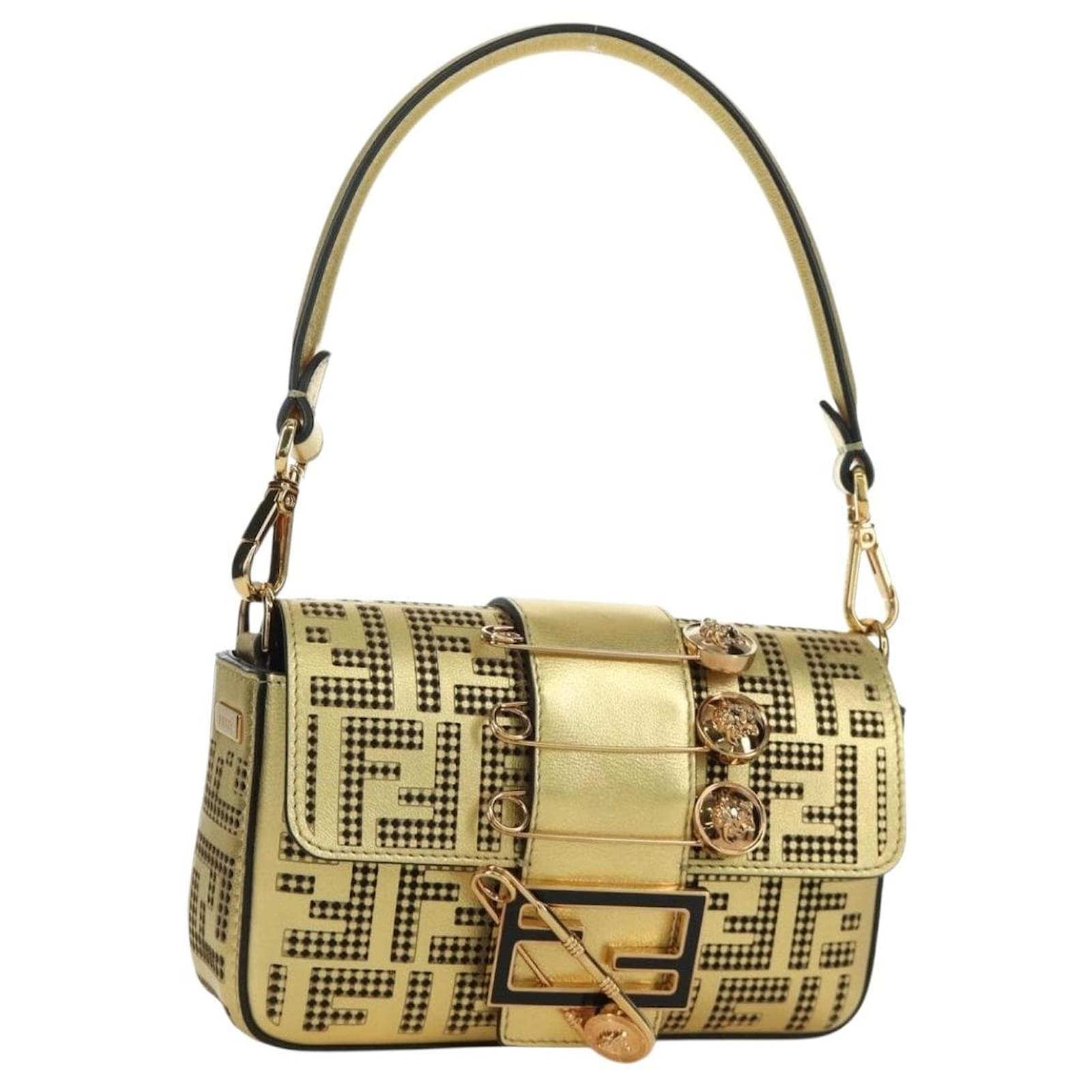 FENDI FENDACE Mini Bucket Shoulder Bag Leather Gold Auth ARZ750SM