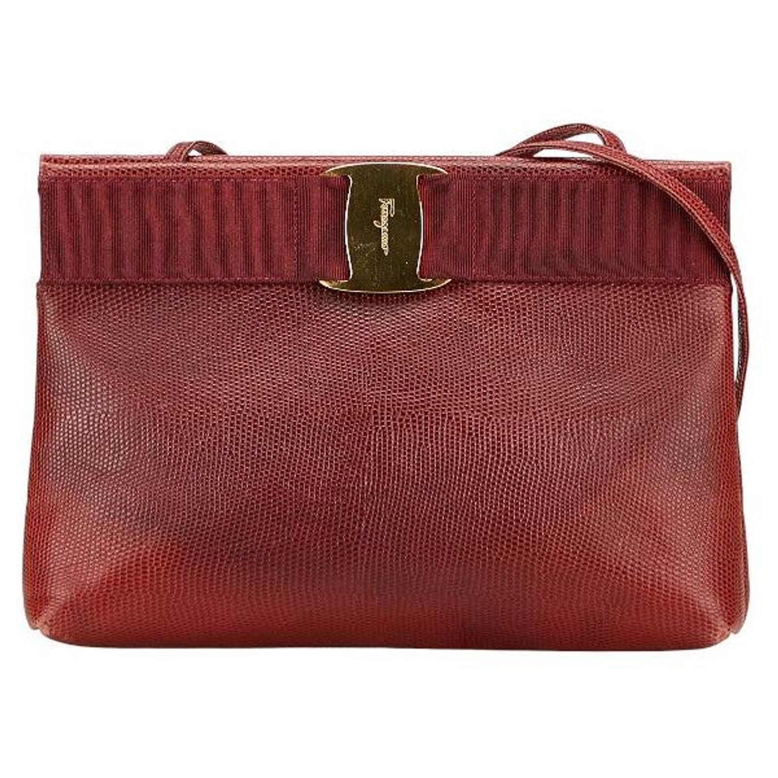 Salvatore Ferragamo Vintage Vara Bow Tote Lizard Embossed Leather