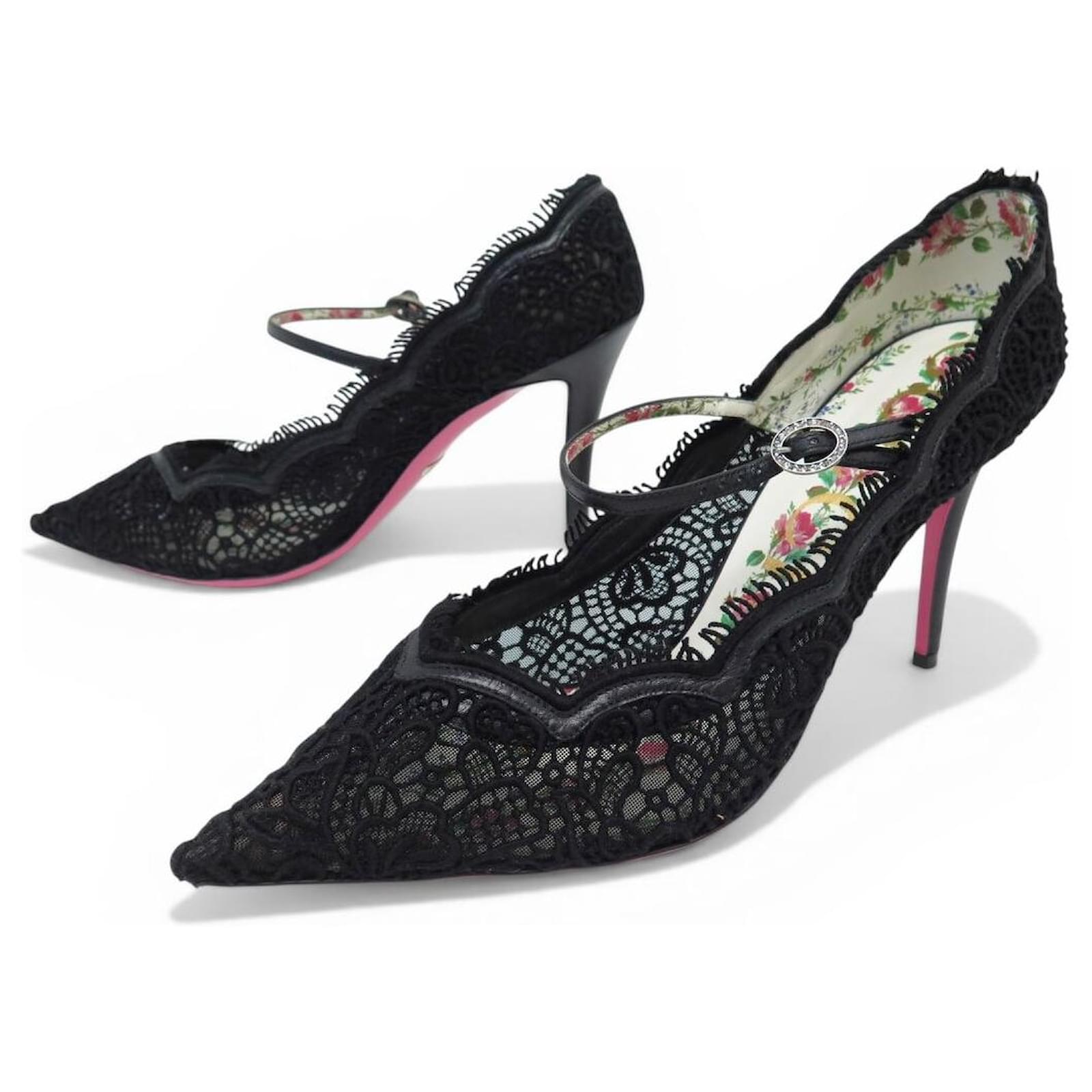 GUCCI PIZZO VENICE 488328 42 BLACK LACE PUMPS Cloth ref.3016696