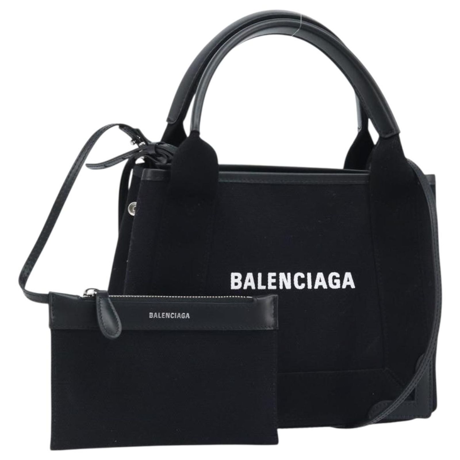 し  BALENCIAGA bag BALENCIAGA Cabas XS Tote Bag Canvas 2way Black Silver 390346 Auth