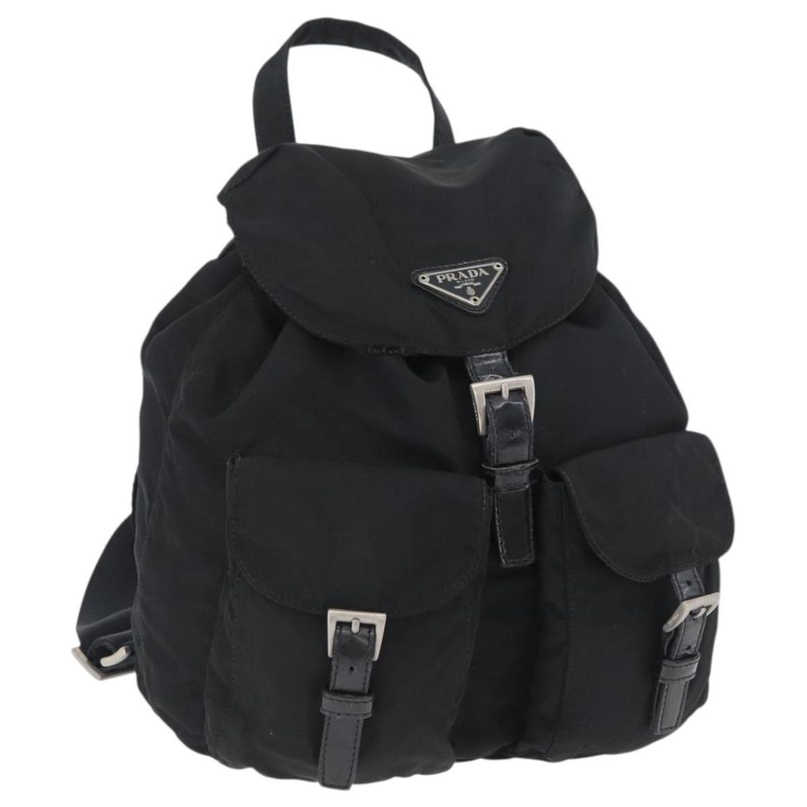 PRADA Backpack Nylon Black Silver Auth 174004 Silvery ref  display picture 2