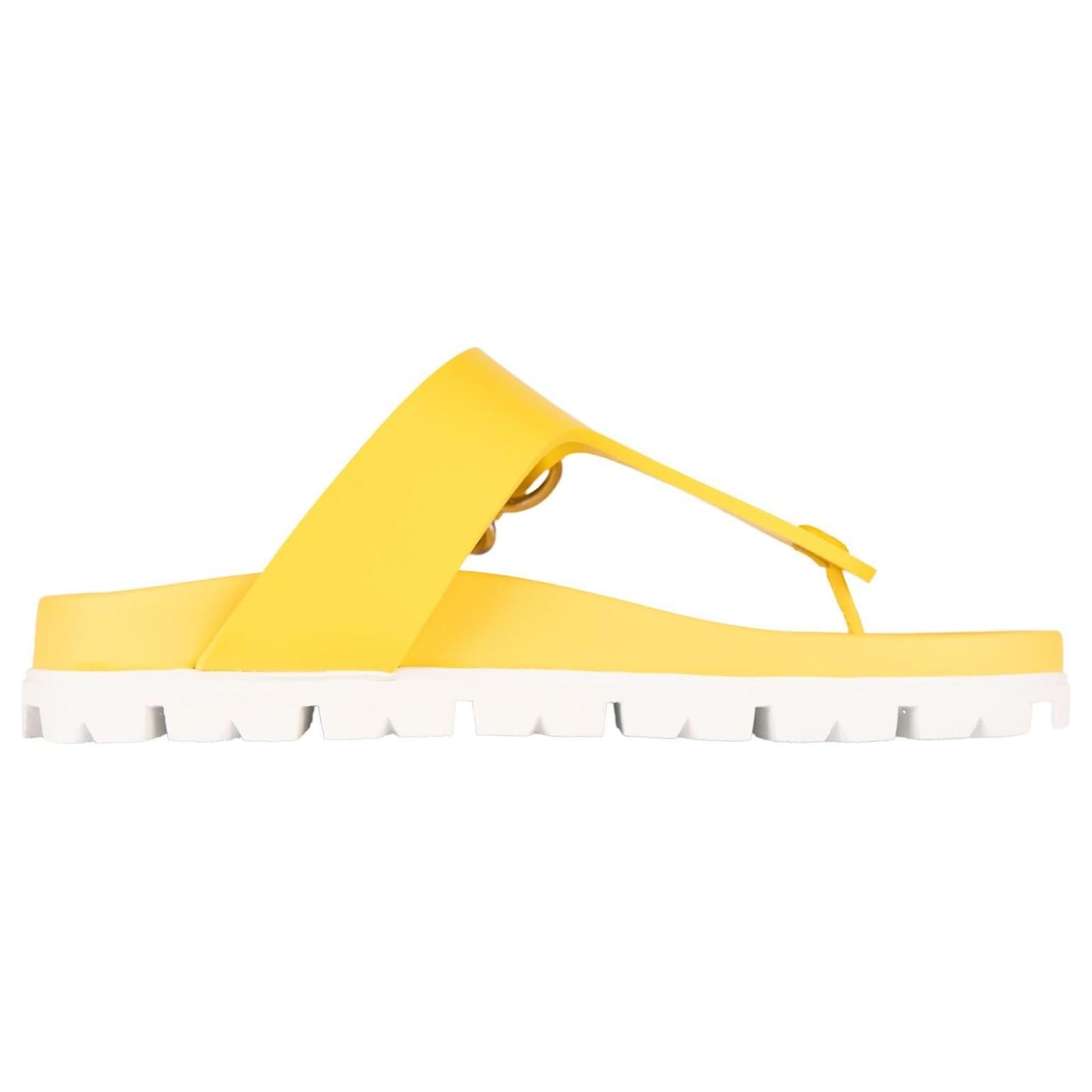 Prada Buckle Flip-Flop Slide Sandals Rubber Yellow Women EU 39 ref