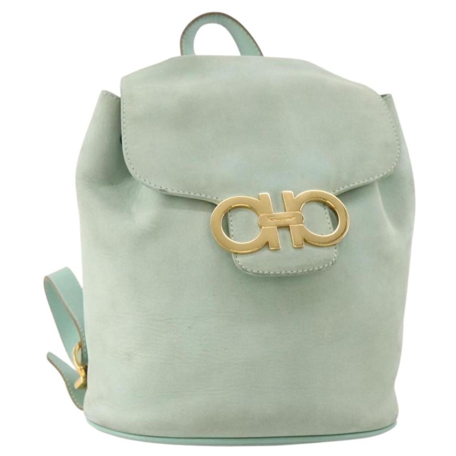 Salvatore Ferragamo Gancini Backpack Suede Green Gold Auth  display picture 2