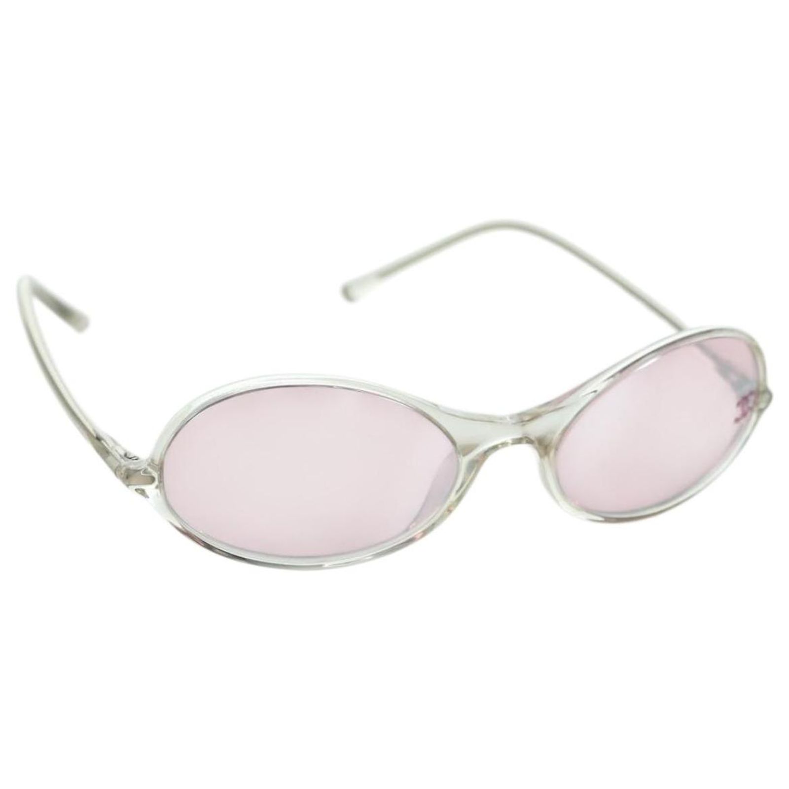 CHANEL Sunglasses Plastic Clear Silver CC Auth 185209 CHANEL Sunglasses: Pilot Sunglasses, metal & imitation  main image 2