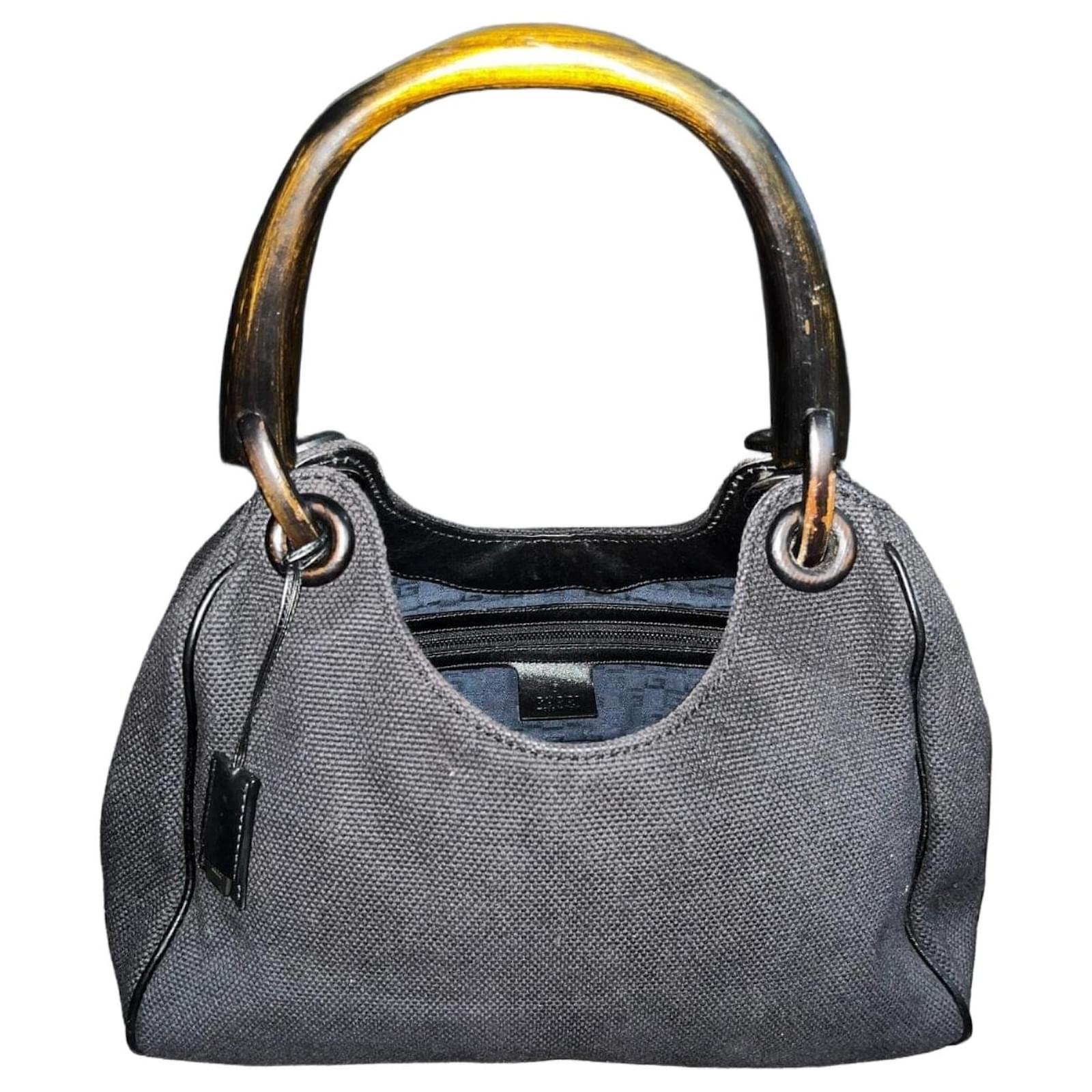 Gucci Black Canvas Bamboo Handle Handbag Leather Cloth ref.3082260
