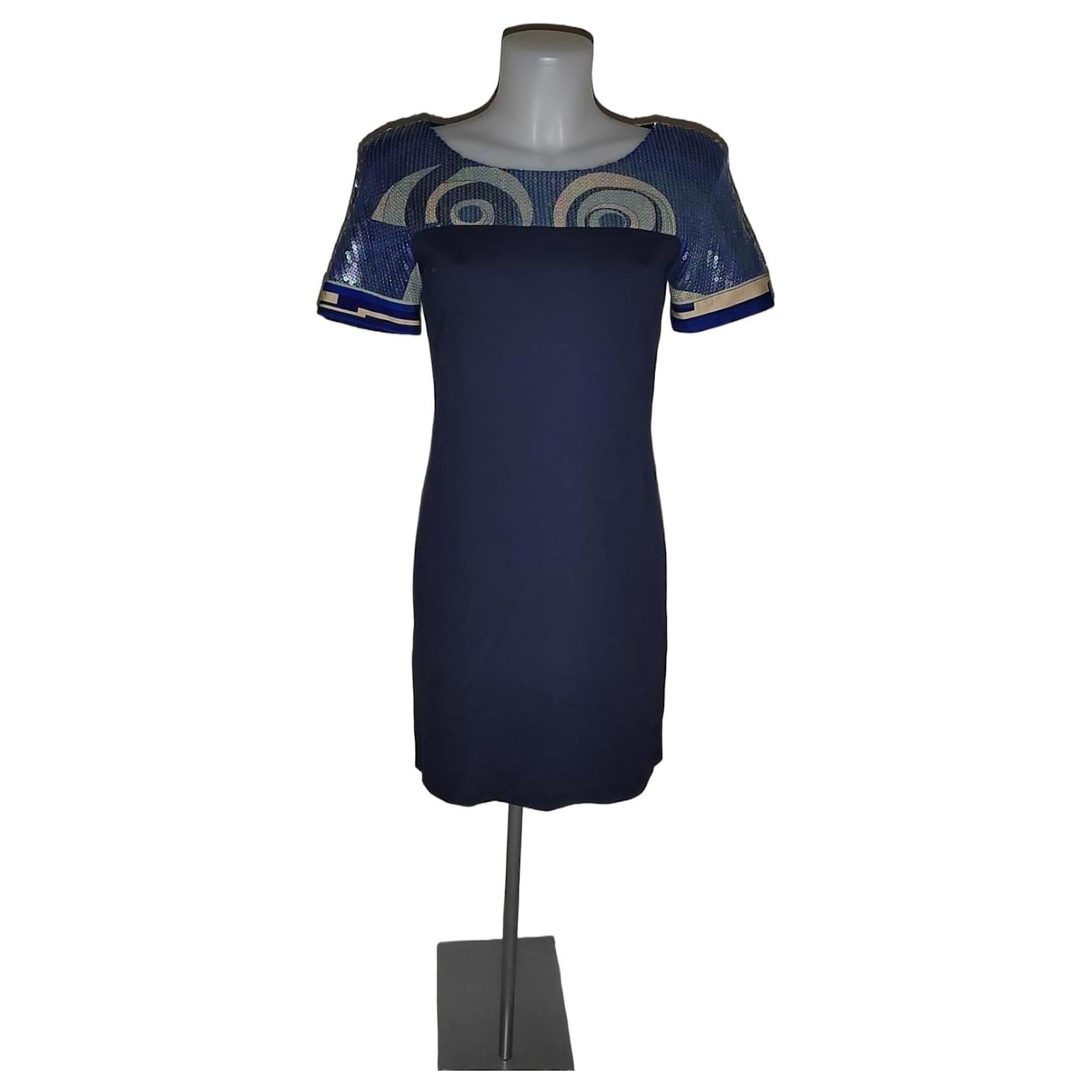 Emilio Pucci Navy Blue Sequin Midi Dress Wool ref.3096034
