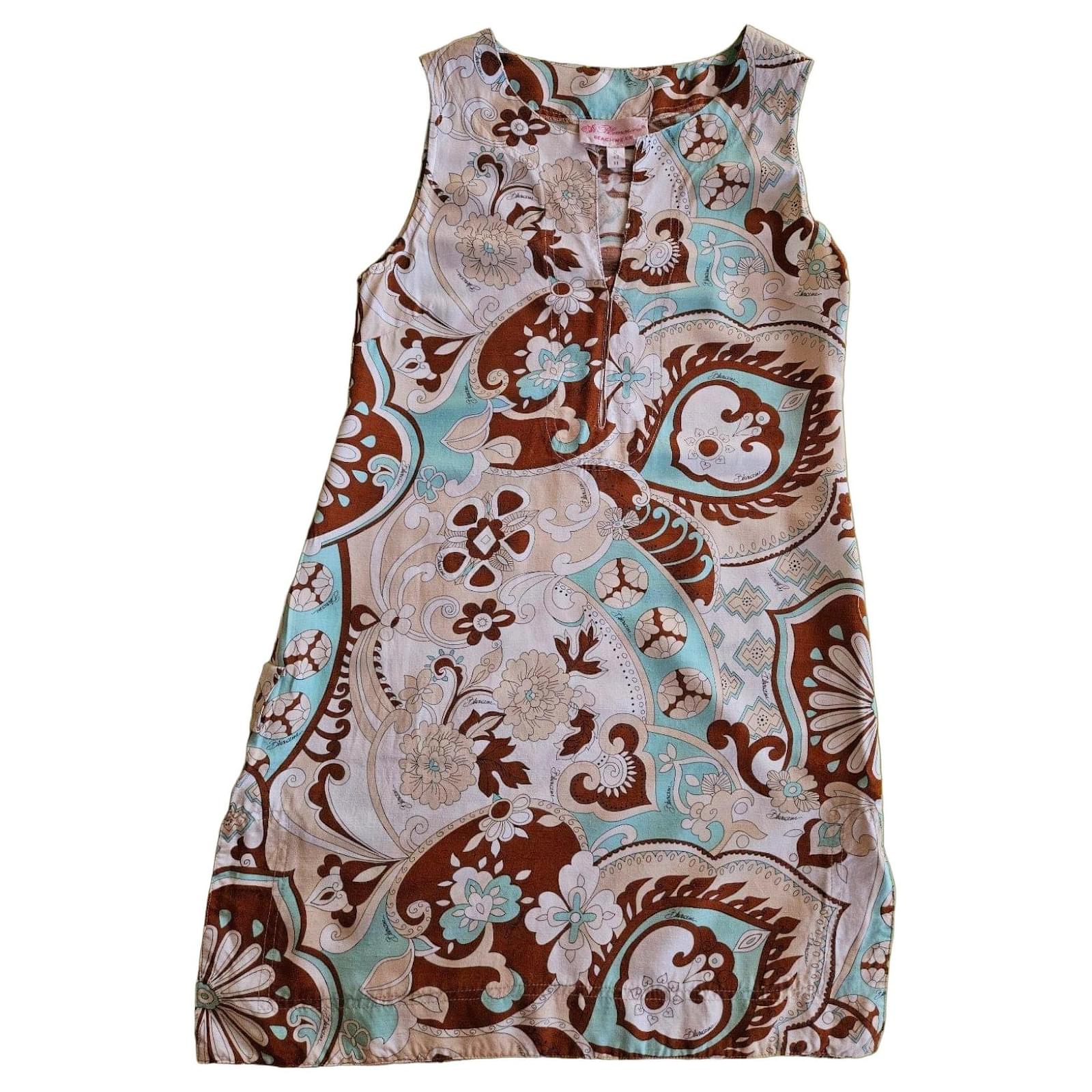Blumarine Paisley Print Beachwear Dress Brown White Light blue Cotton  ref.3121667 - Joli Closet