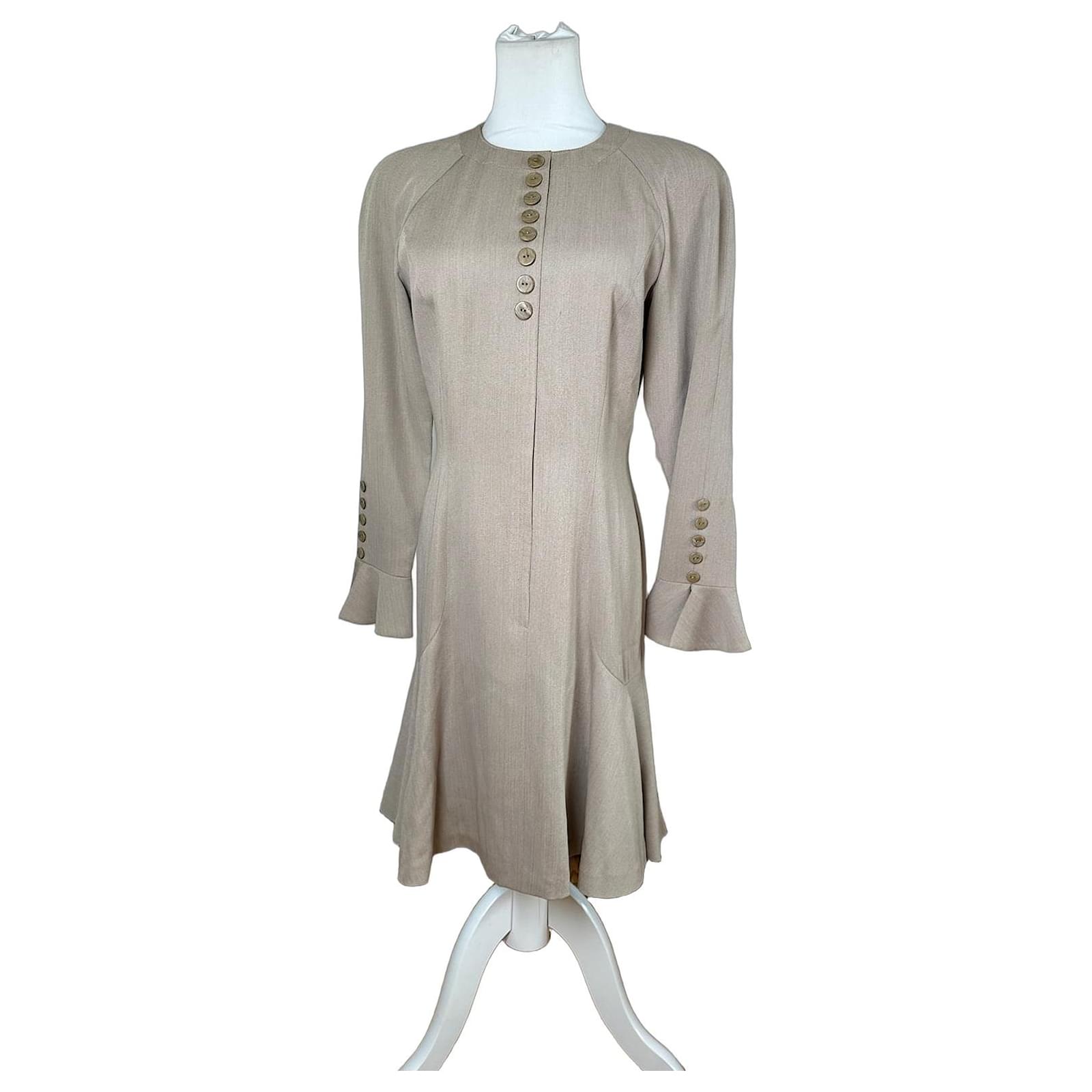 beige dress y2k Vintage Y2K Beige Sheer Mesh Slip Style Dress by Dosa / Size 2  Xtabay  Vintage