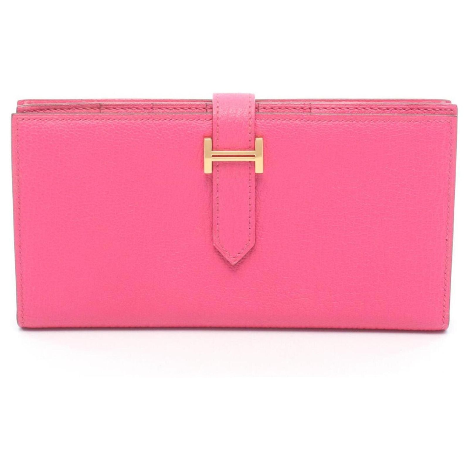 Hermès Hermes Bearn Soufflé Rose Shocking Bi-fold Long Wallet Pink 