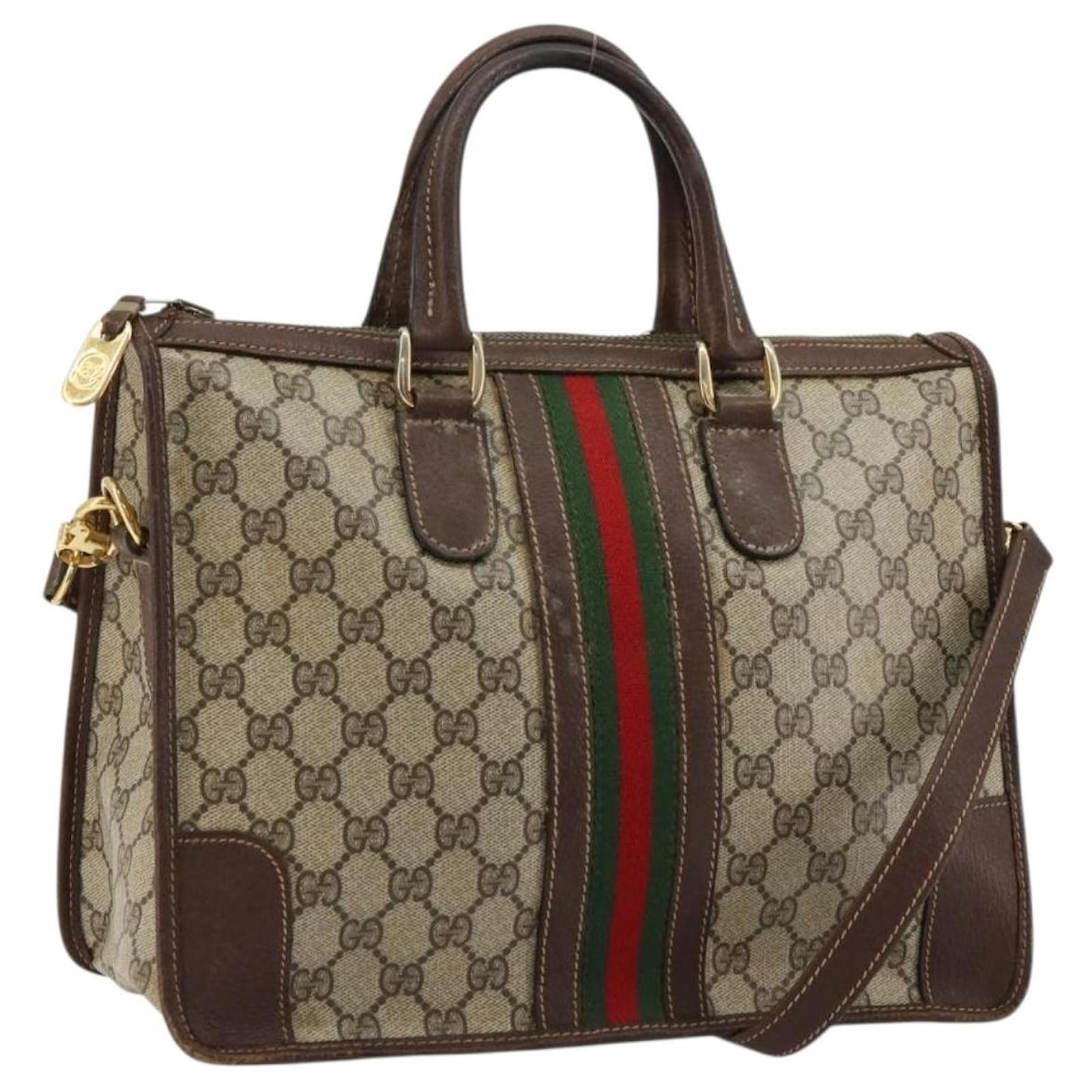 GUCCI GG Supreme Web Sherry Line Hand Bag PVC 2way Beige Gold Auth