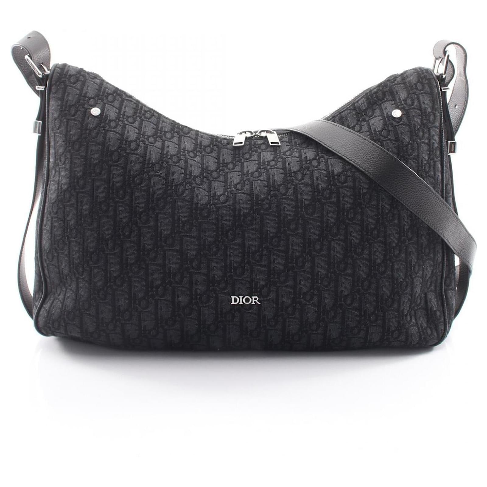 Christian Dior Dior Slider Zip Hobo Bag Black Leather Cloth ref