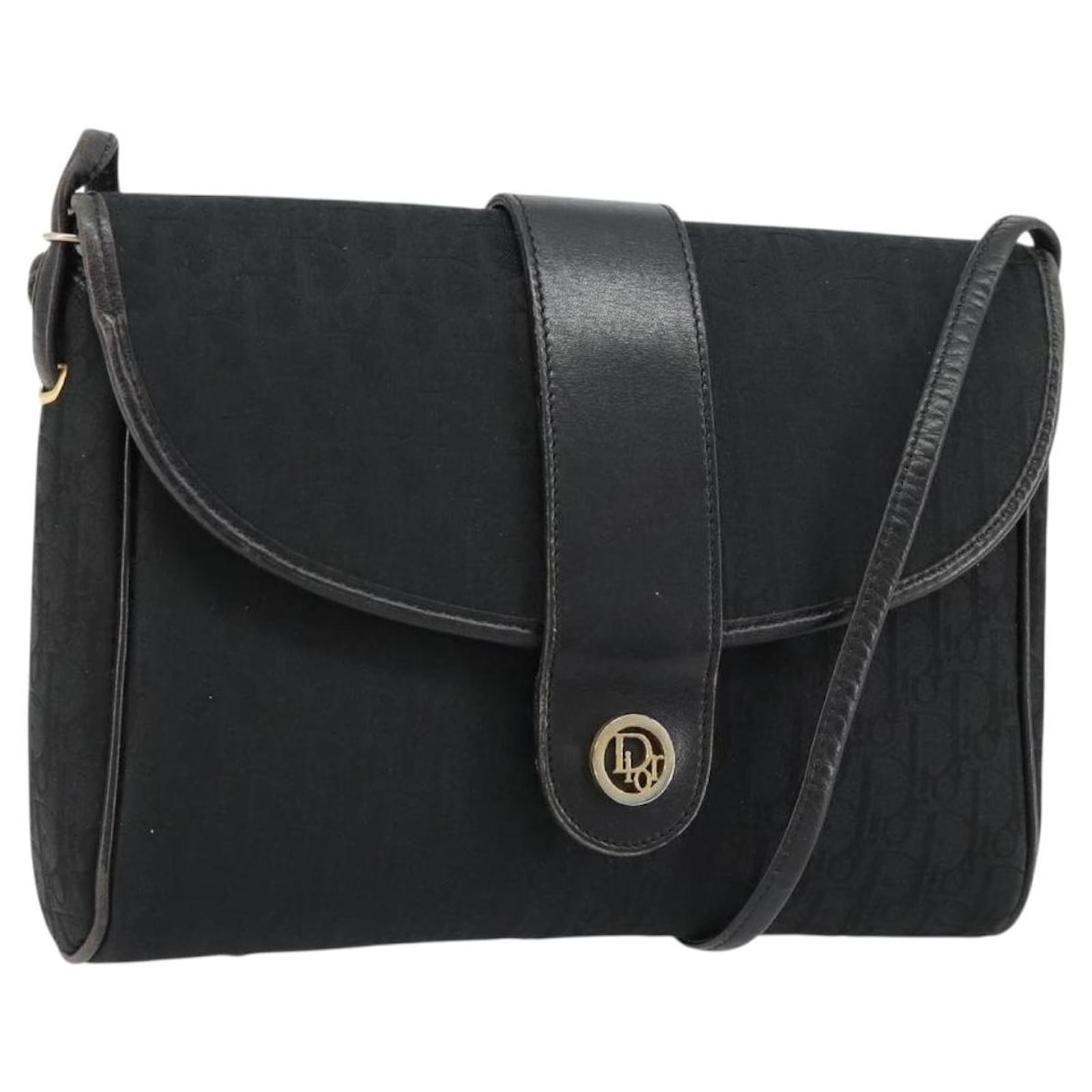 Christian Dior Trotter Canvas Shoulder Bag Black Gold Auth  display picture 1