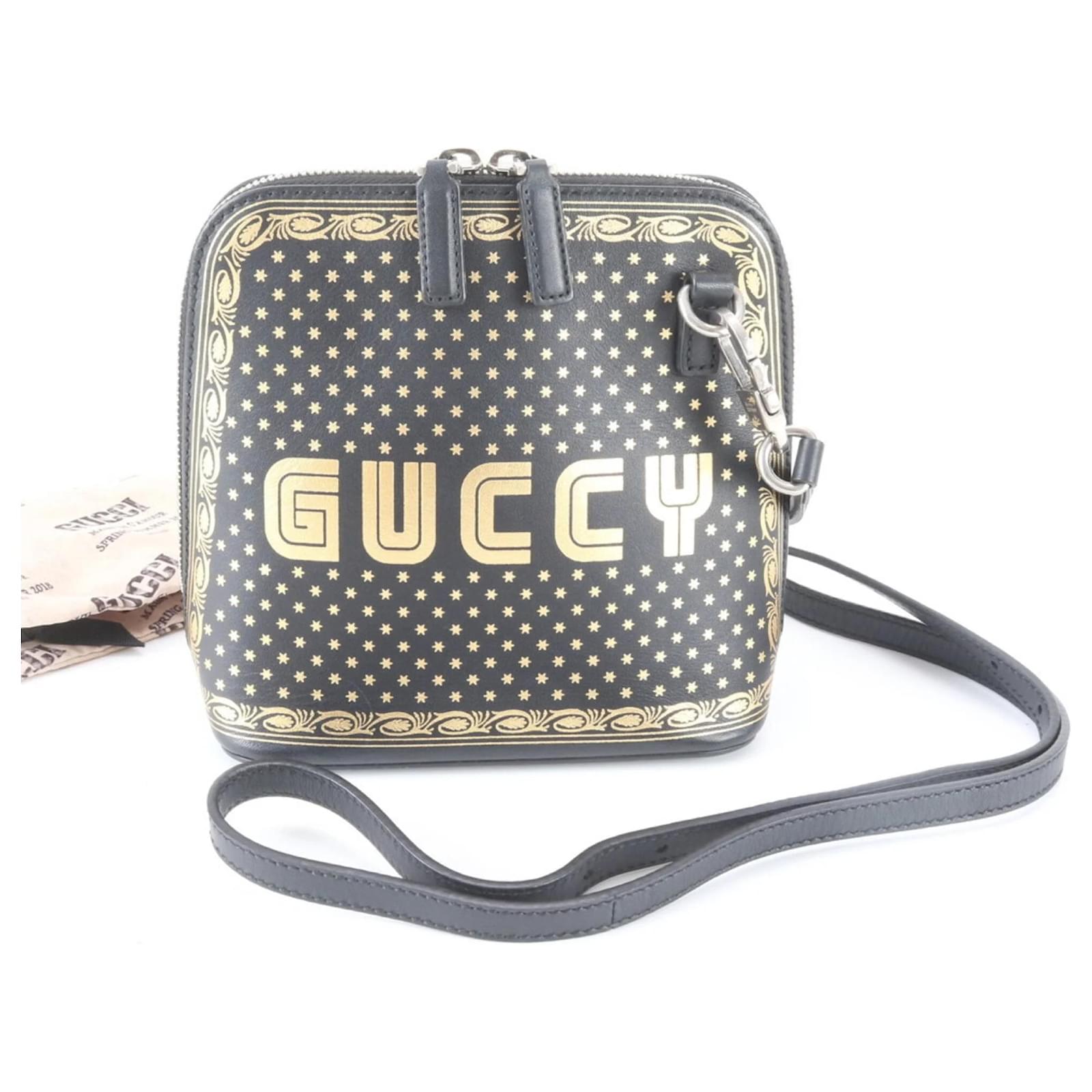 Gucci x SEGA Collaboration GUCCY Logo Leather Shoulder Bag Black