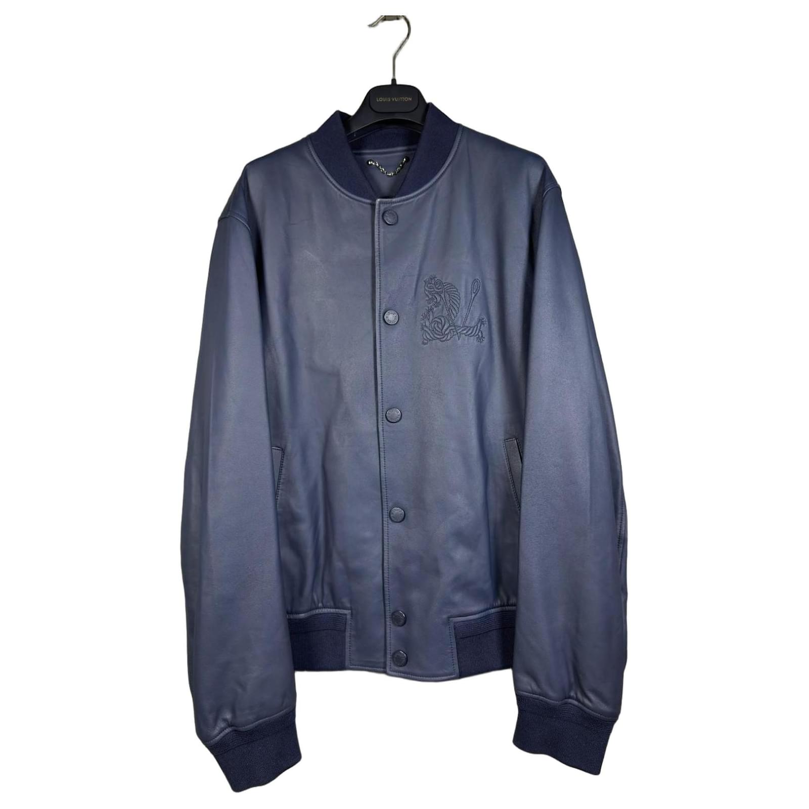 Louis Vuitton navy blue leather Teddy jacket SS15 Kim Jones