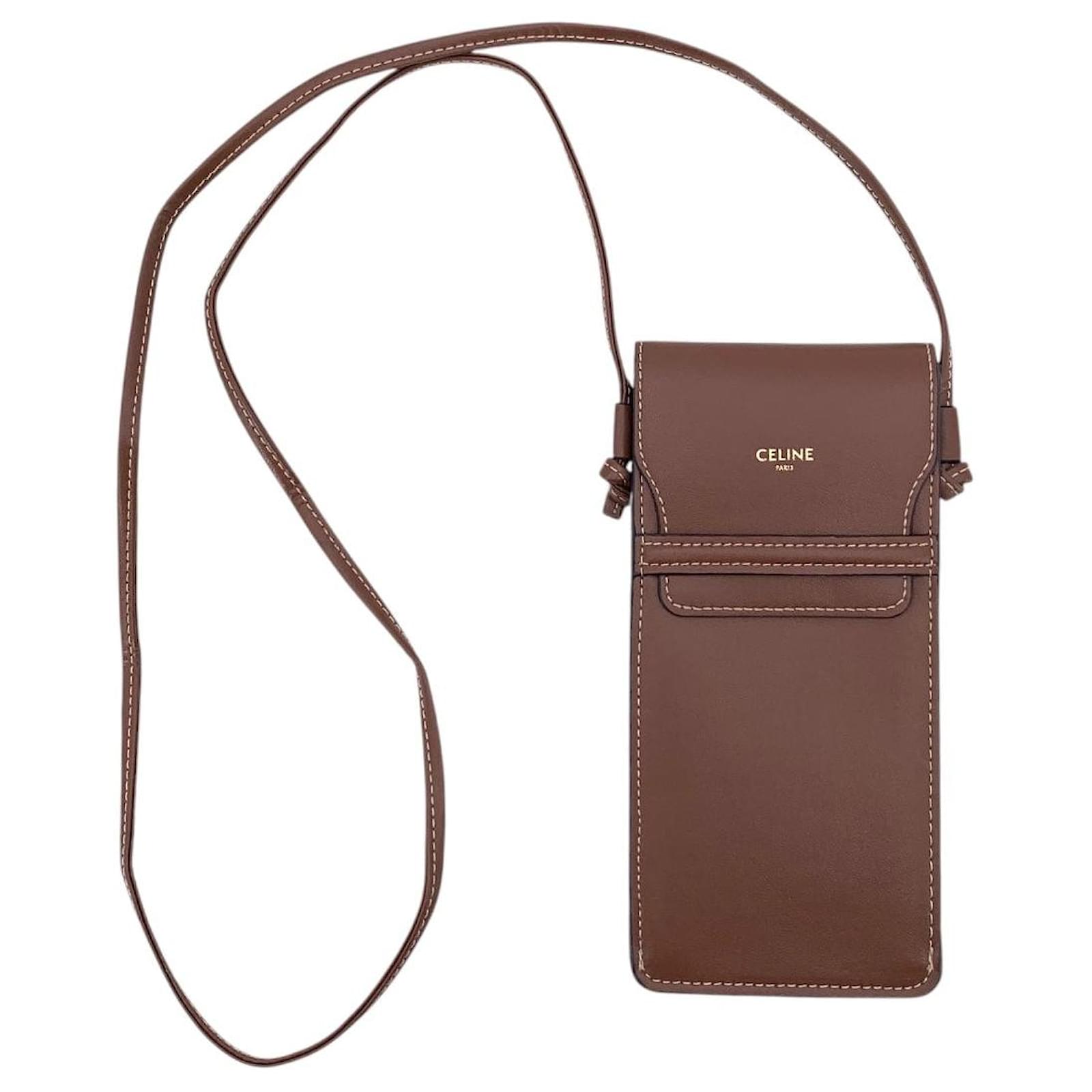 Céline Light Brown Smooth Leather Sunglasses Pouch Case with Strap
