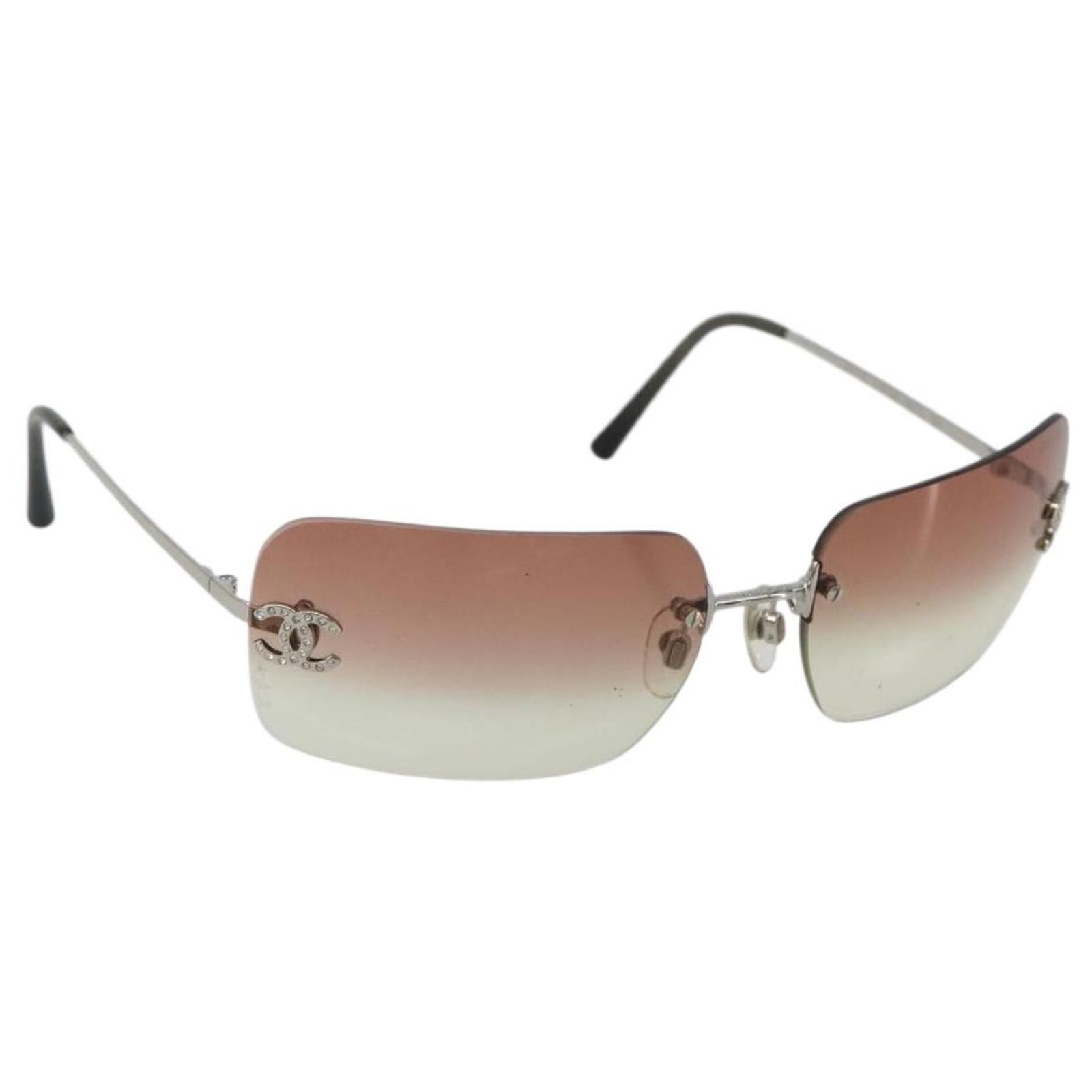 CHANEL COCO Mark Sunglasses metal Silver CC Auth 185048V 