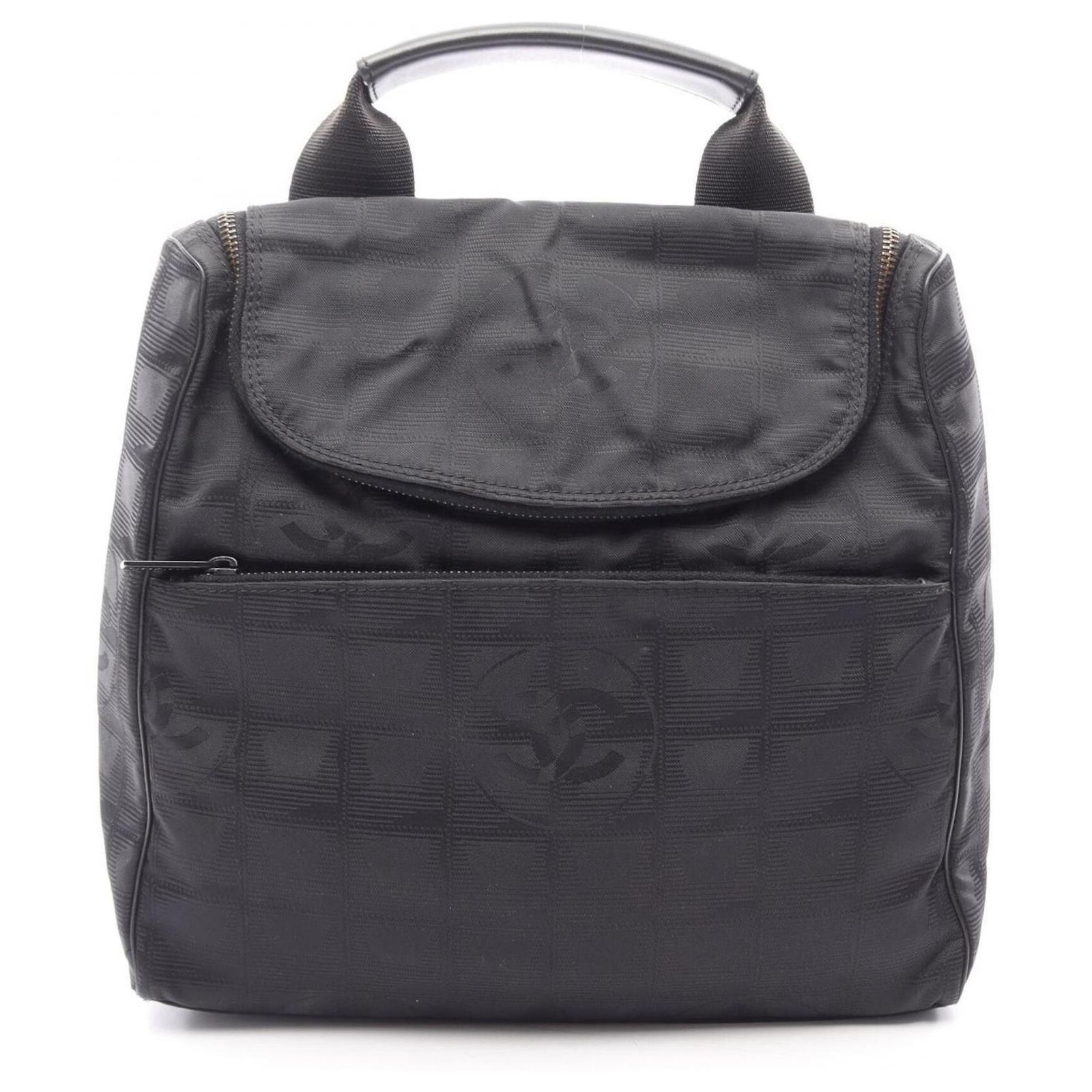 Chanel New Travel Line Backpack Black Leather Cloth ref 