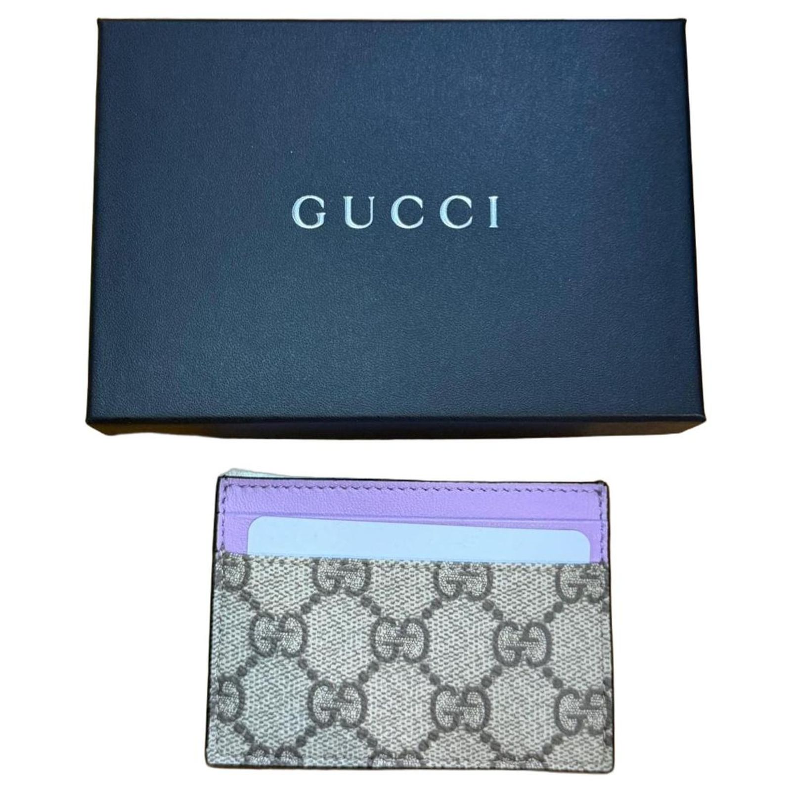 Gucci GG Supreme Card Holder with Lilac Leather Beige Purple ref
