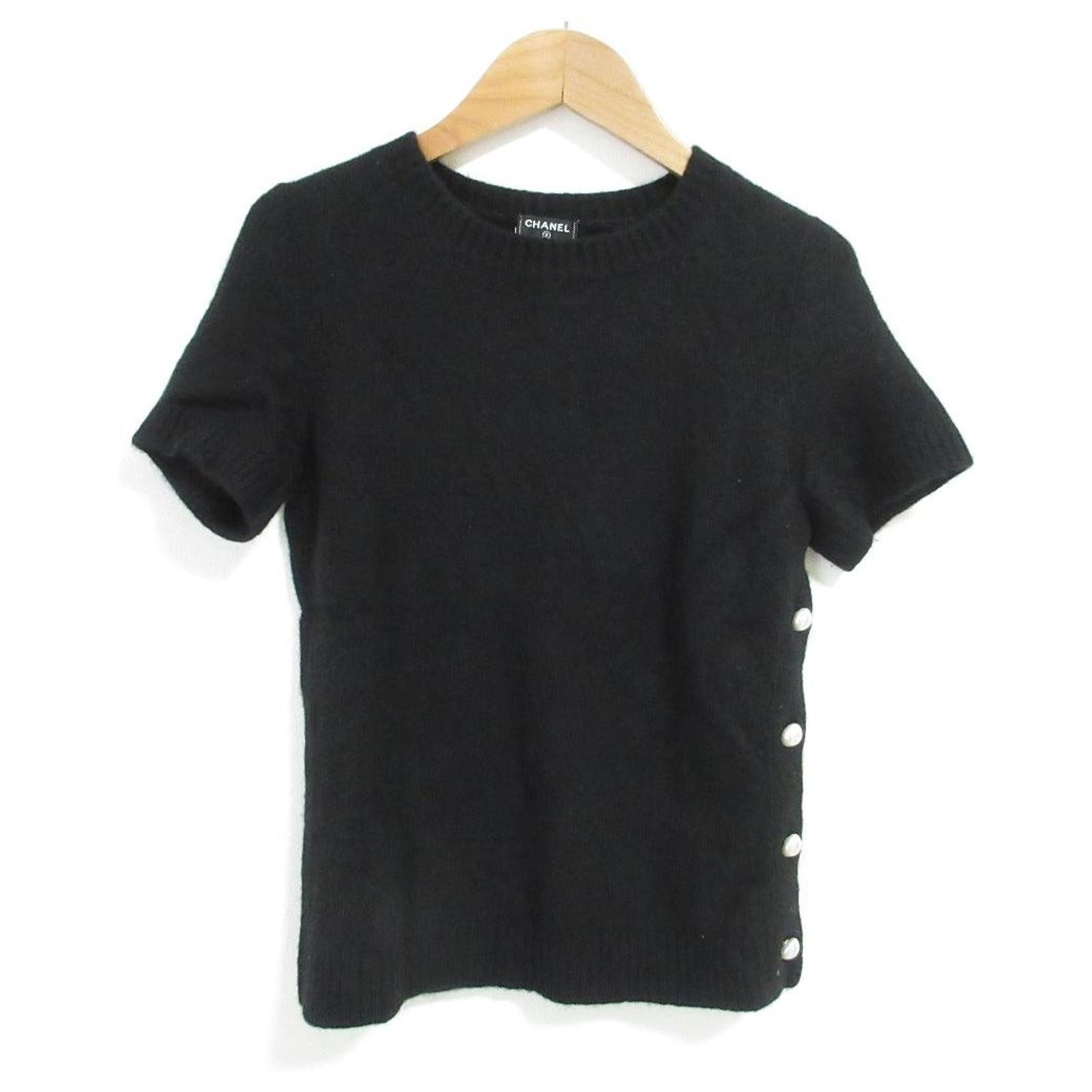 Timeless Chanel Cashmere Short Sleeve Knit Sweater Black ref