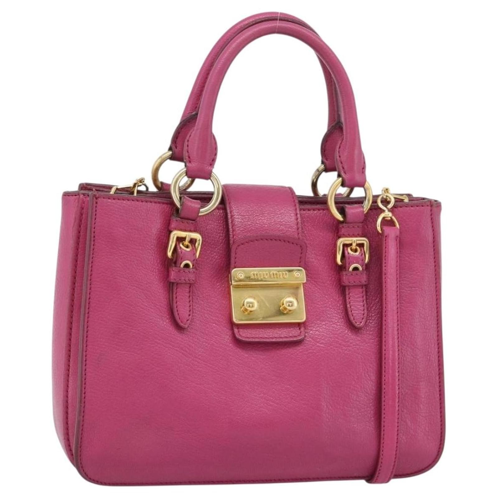 Miu Miu Madras Hand Bag Leather 2way Pink Gold Auth 187558A Golden