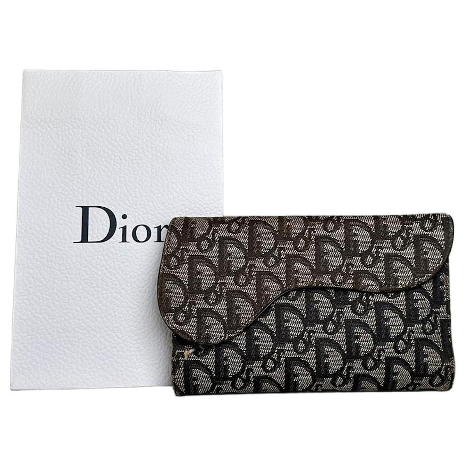 Vintage Dior Oblique Canvas Wallet Beige Brown Gold Leather ref 