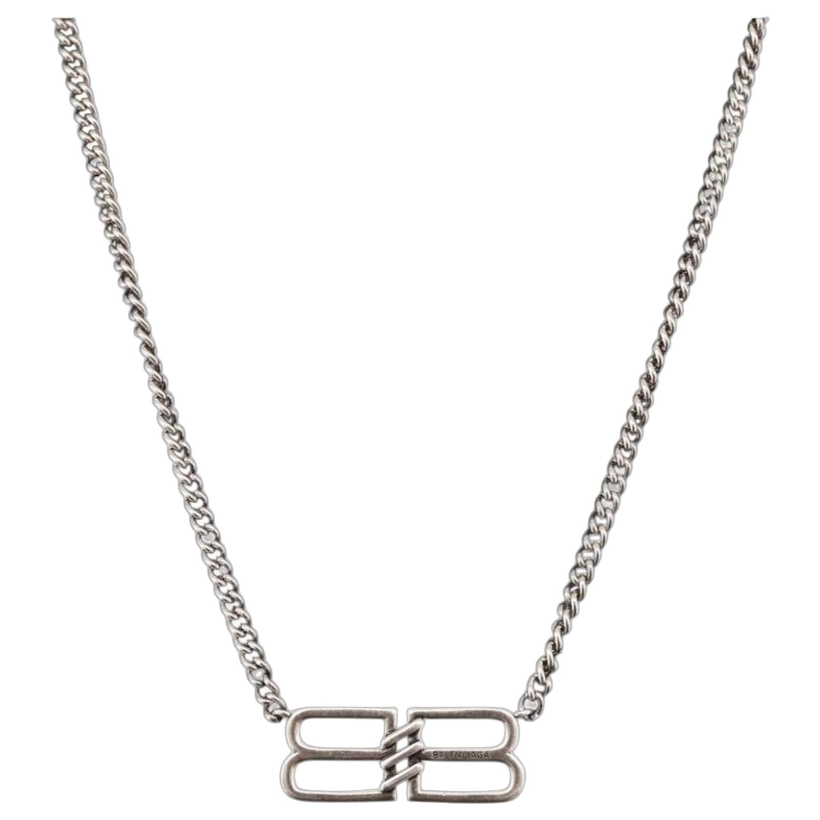 BALENCIAGA BB Icon Necklace metal Silver tone Auth 186316A ref