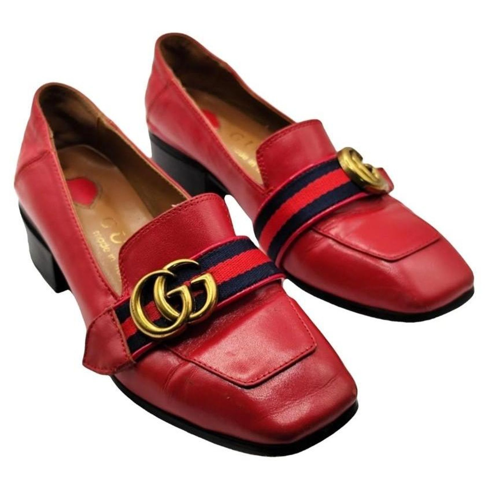 Gucci Red Leather Horsebit Loafers with Web Detail ref.3209983