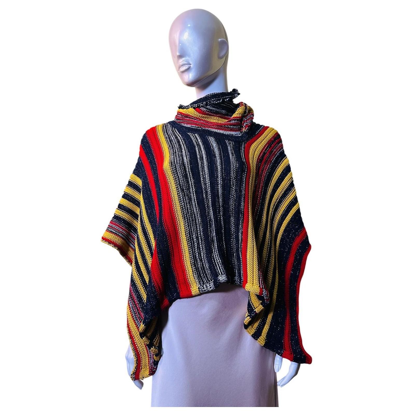 Missoni Multicolor Striped Knit Poncho Black Red Multiple 