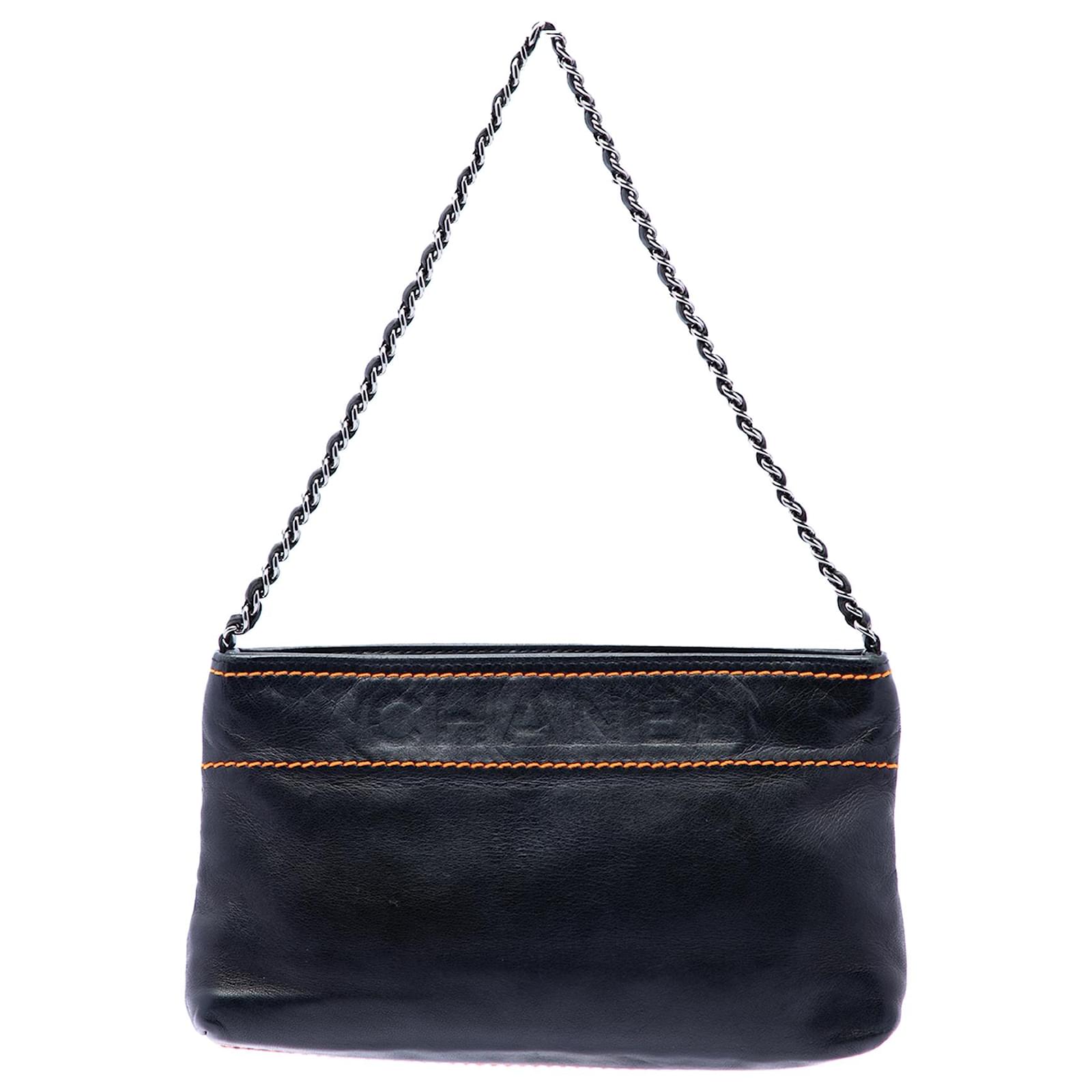 Chanel Black Lambskin LAX Chain Pochette Leather ref.3210469