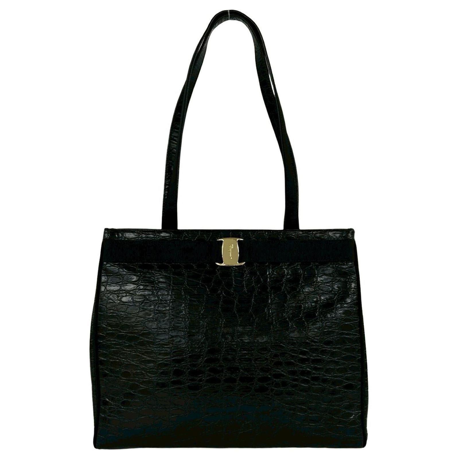 Salvatore Ferragamo Vintage Vara Ribbon Hardware Leather Tote Bag 