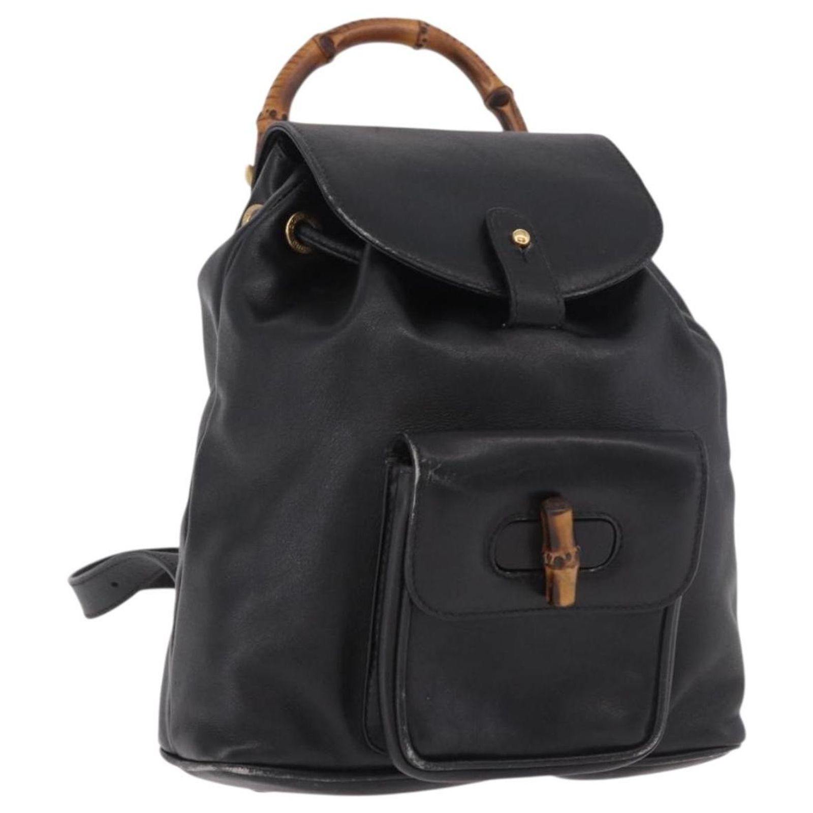 GUCCI Bamboo Backpack Leather Black Gold 003 2034 0030 Auth  display picture 1