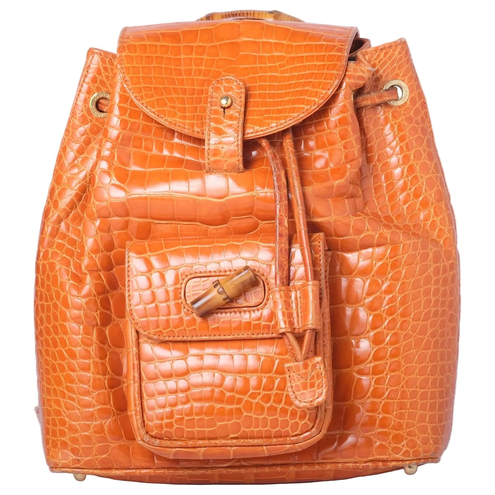 Gucci Brown Bamboo Leather Mini Backpack Orange ref.3242365 - Joli