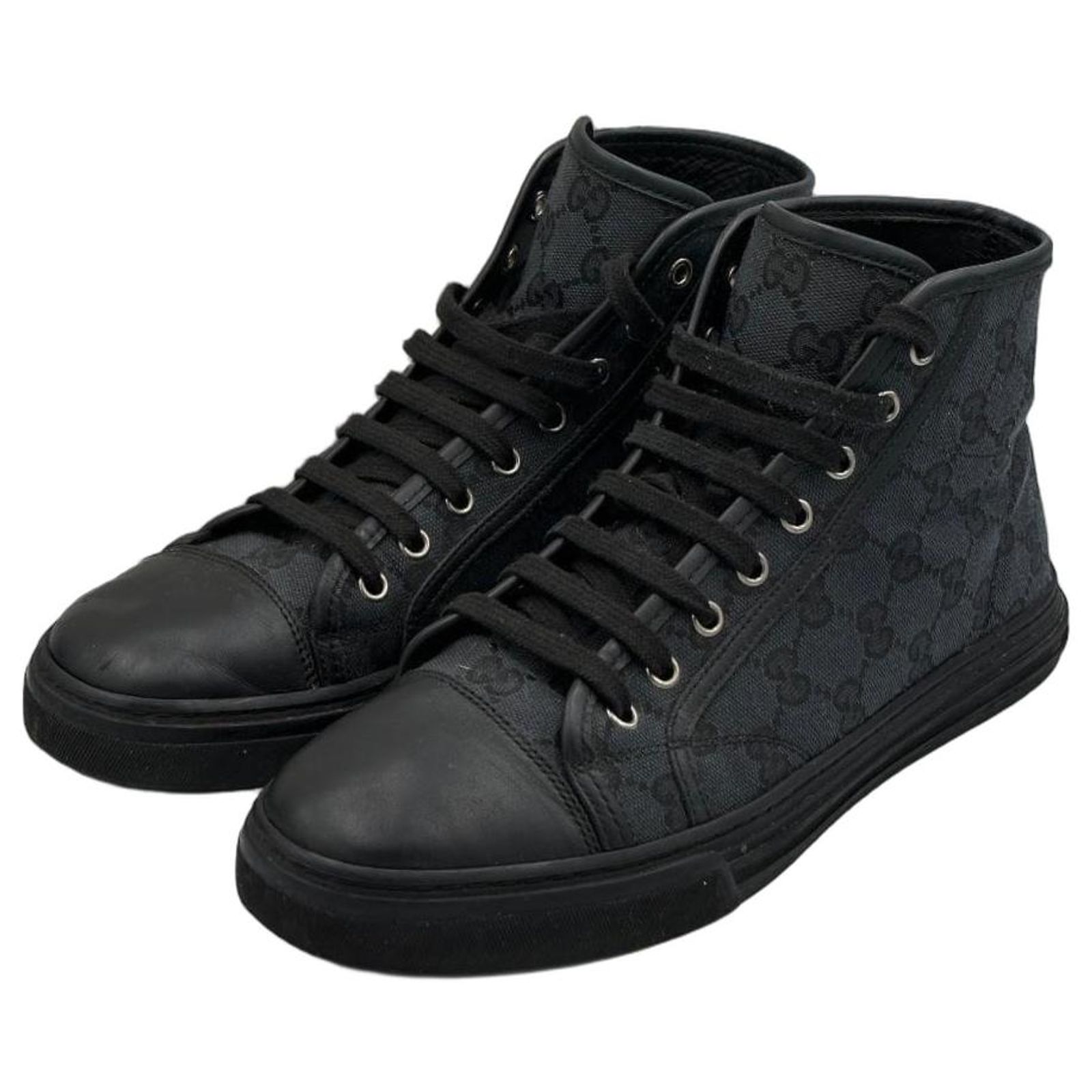 Gucci GG Supreme Black High-Top Sneakers Leather Cotton ref