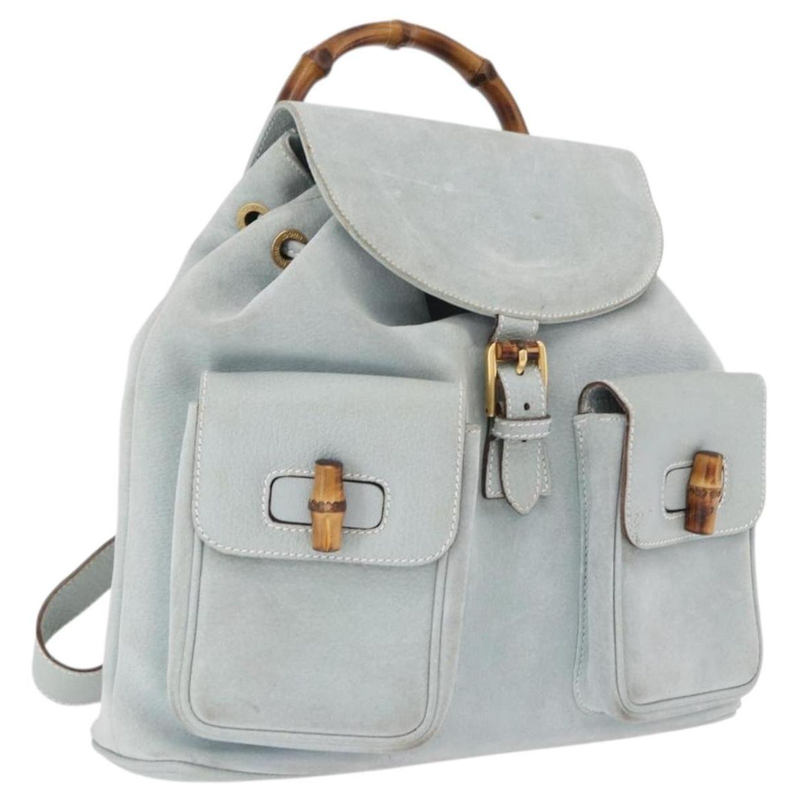 GUCCI Bamboo Backpack Suede Light Blue Gold 003 2058 0016 Auth LNZ552 GUCCI Bamboo Backpack Suede Outlet Light Blue Gold 003 2058  main image 2
