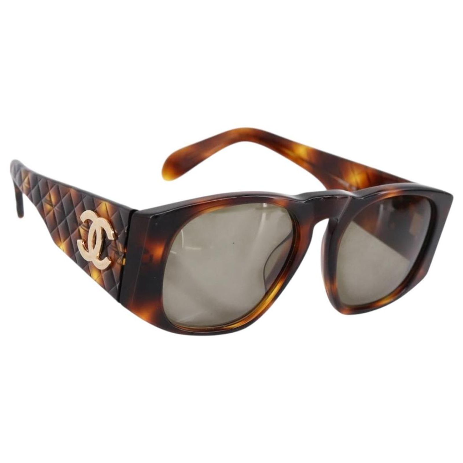 CHANEL Tortoise Sunglasses Plastic Brown Gold Tone CC Auth  display picture 3