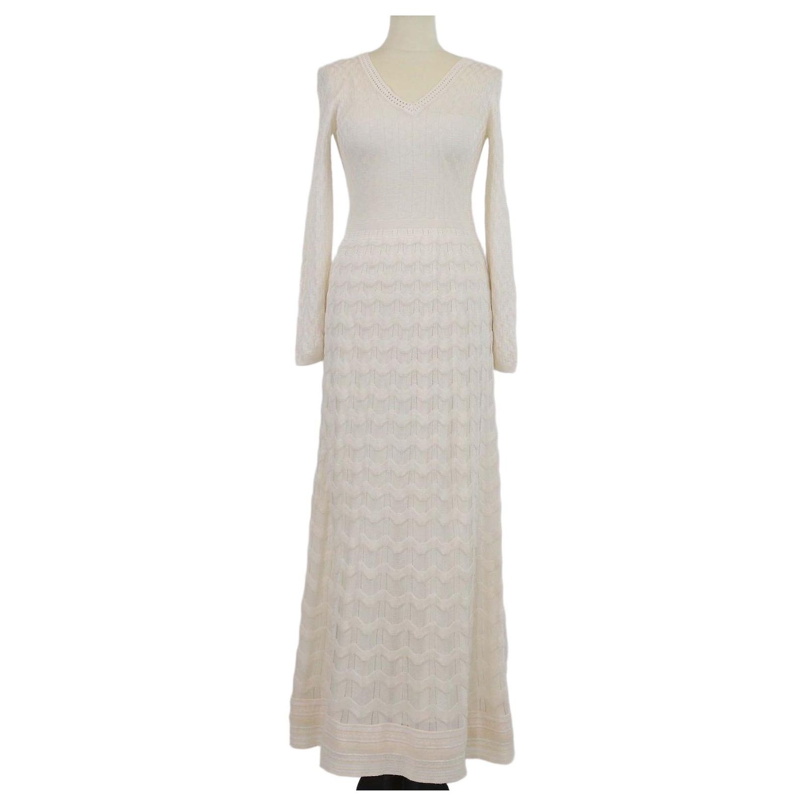 m missoni knit maxi dress Cream Wool Zig Zag Wave Long Sleeve Viscose ref.3422395 Missoni striped