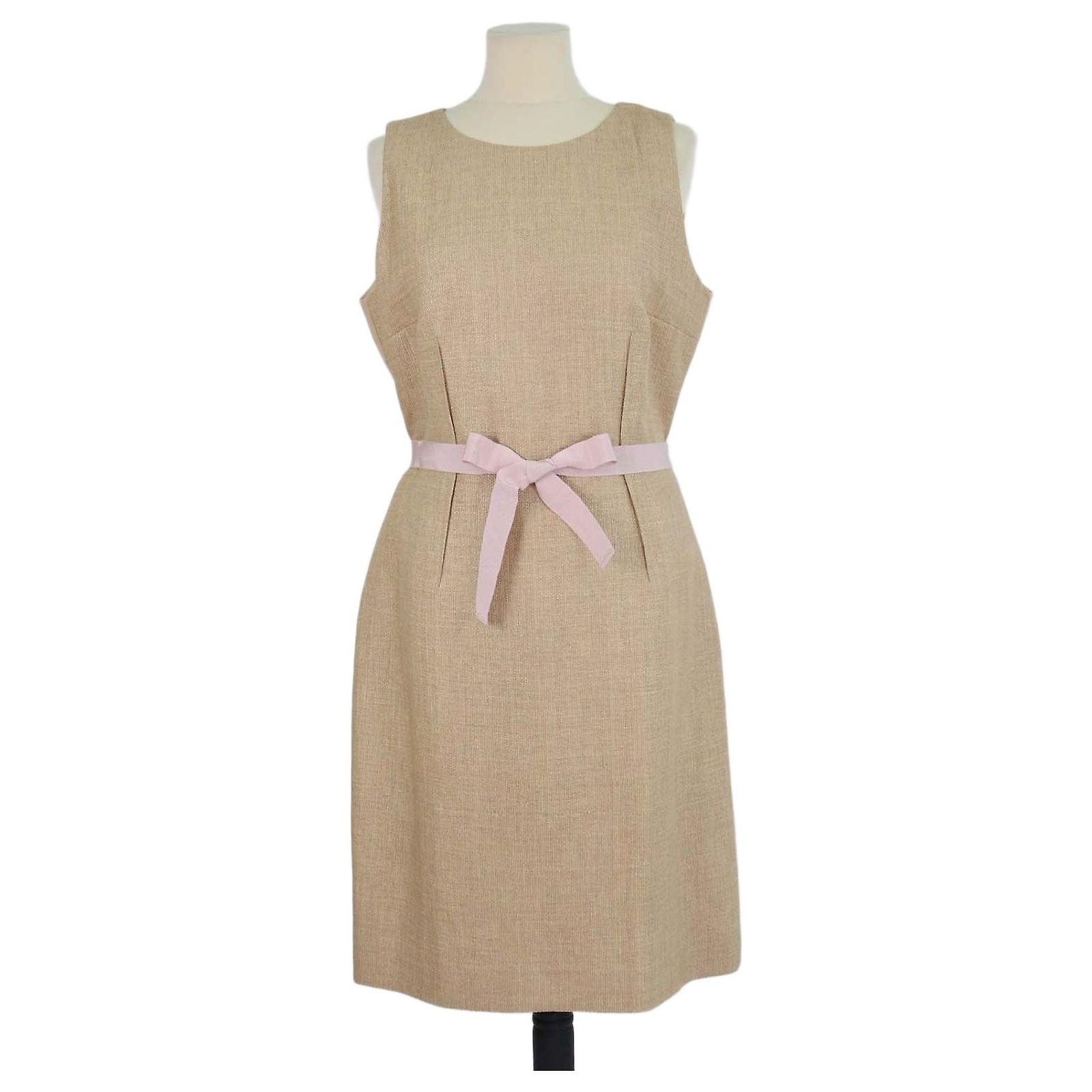 paule ka knit dress Beige Blend Sleeveless Midi Cotton Polyamide ref.3423367 Elevated Casual