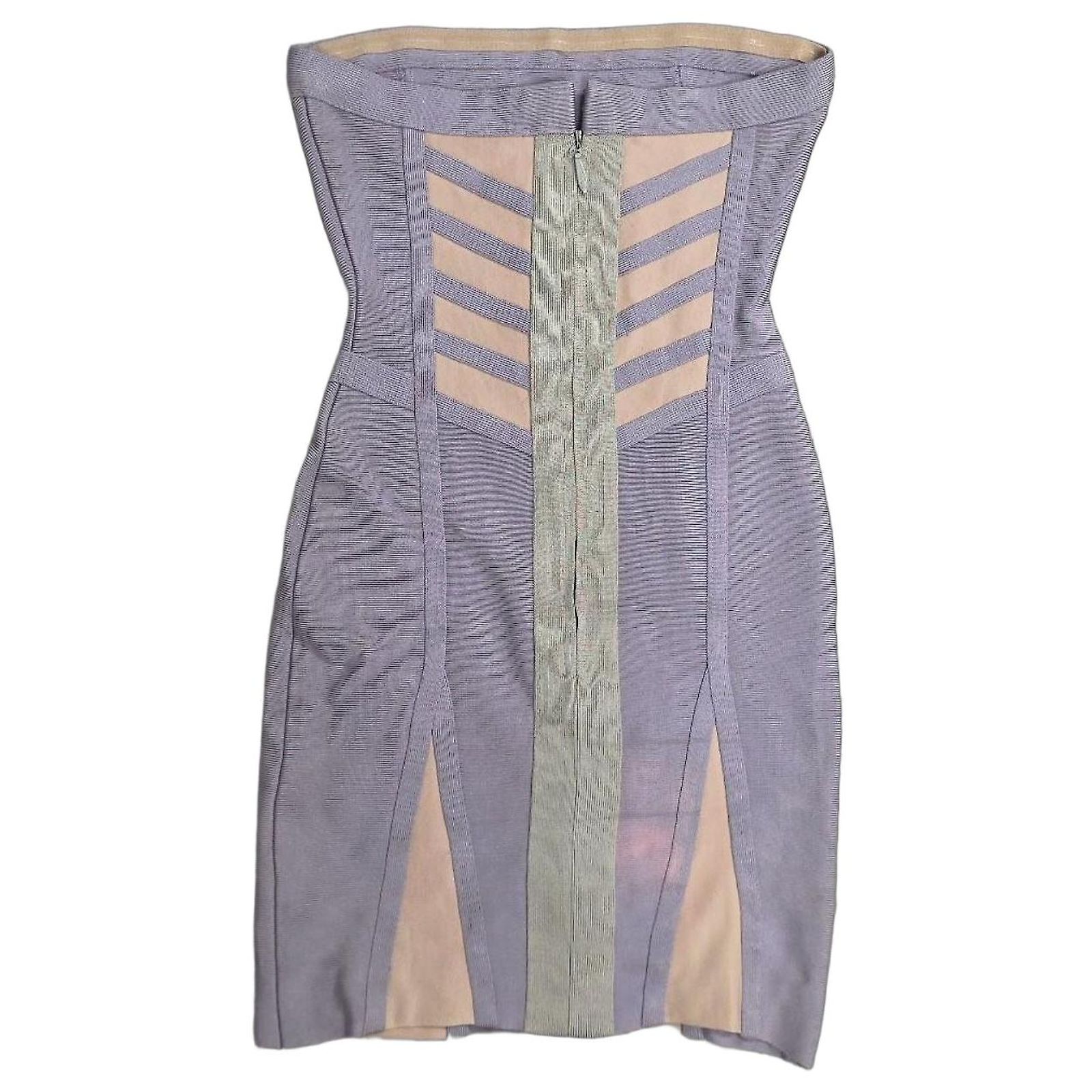 herve leger grey bandage dress Hervé Léger Mini Viscose Elastane Nylon ref.3435345 Slit Sleeve T-Shirt Dress